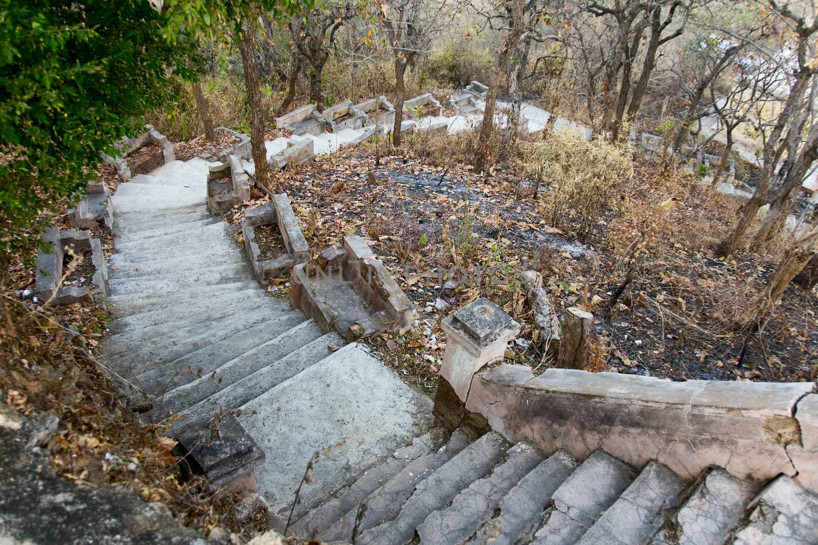  old stone Staircase in park on hill,  myanmar