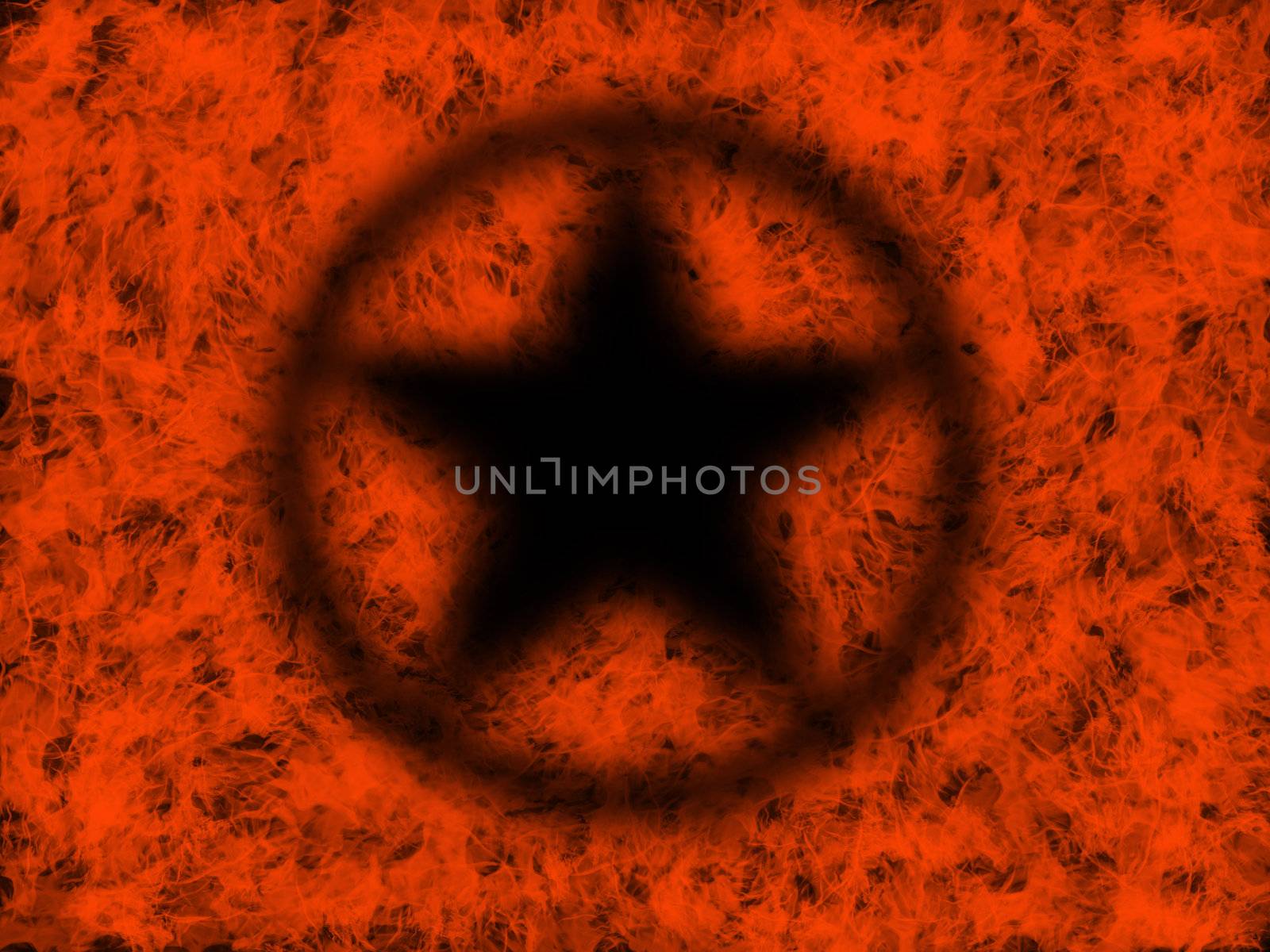 Sign on a devil on a burning fiery background