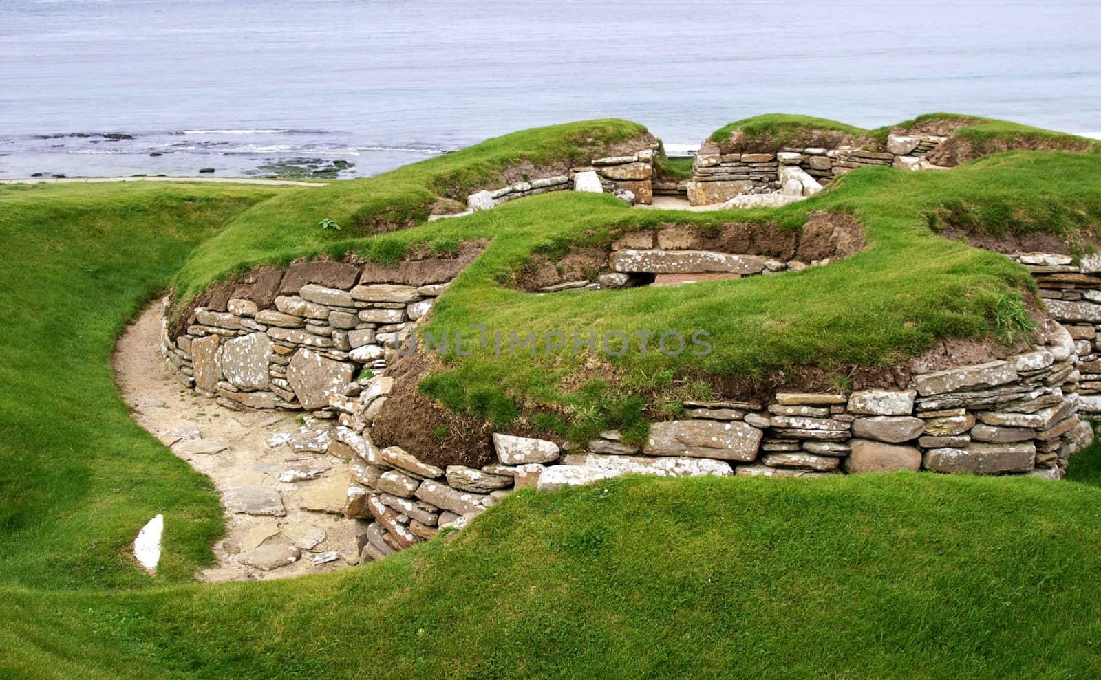old historic settlement skara brae on orkney island  
