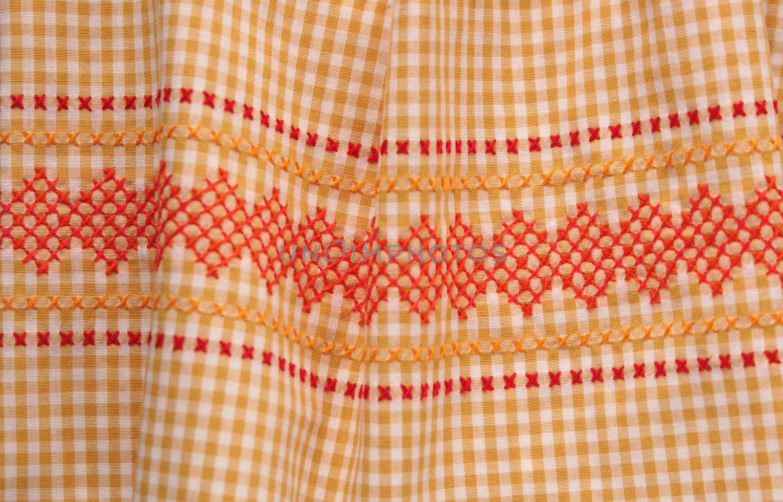 yellow-orange gingham with contrasting trim