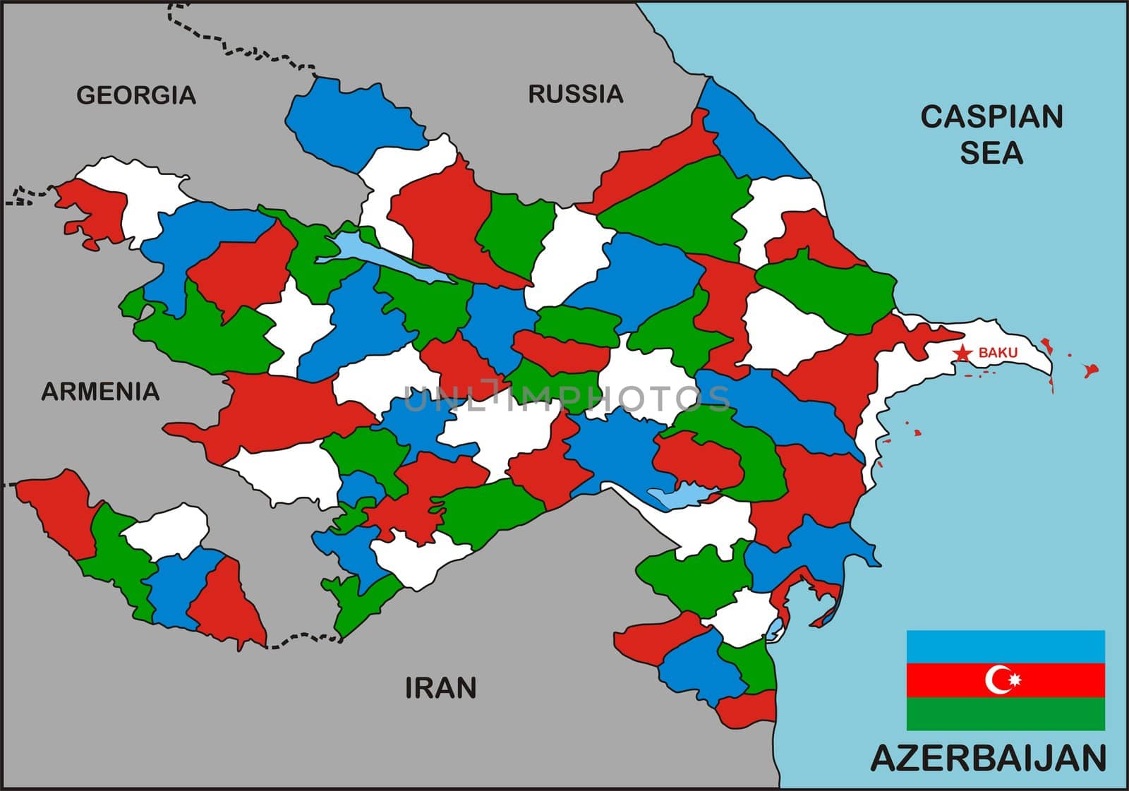political map of Azerbaijan country with flag
