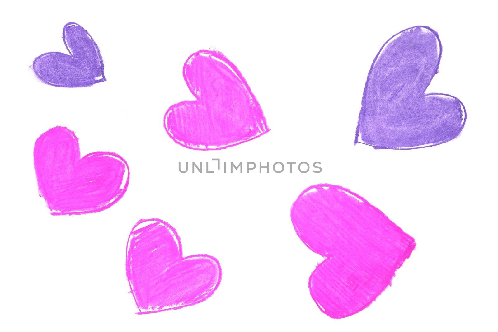 Colorful hand painted heart shapes draw by lunamarina