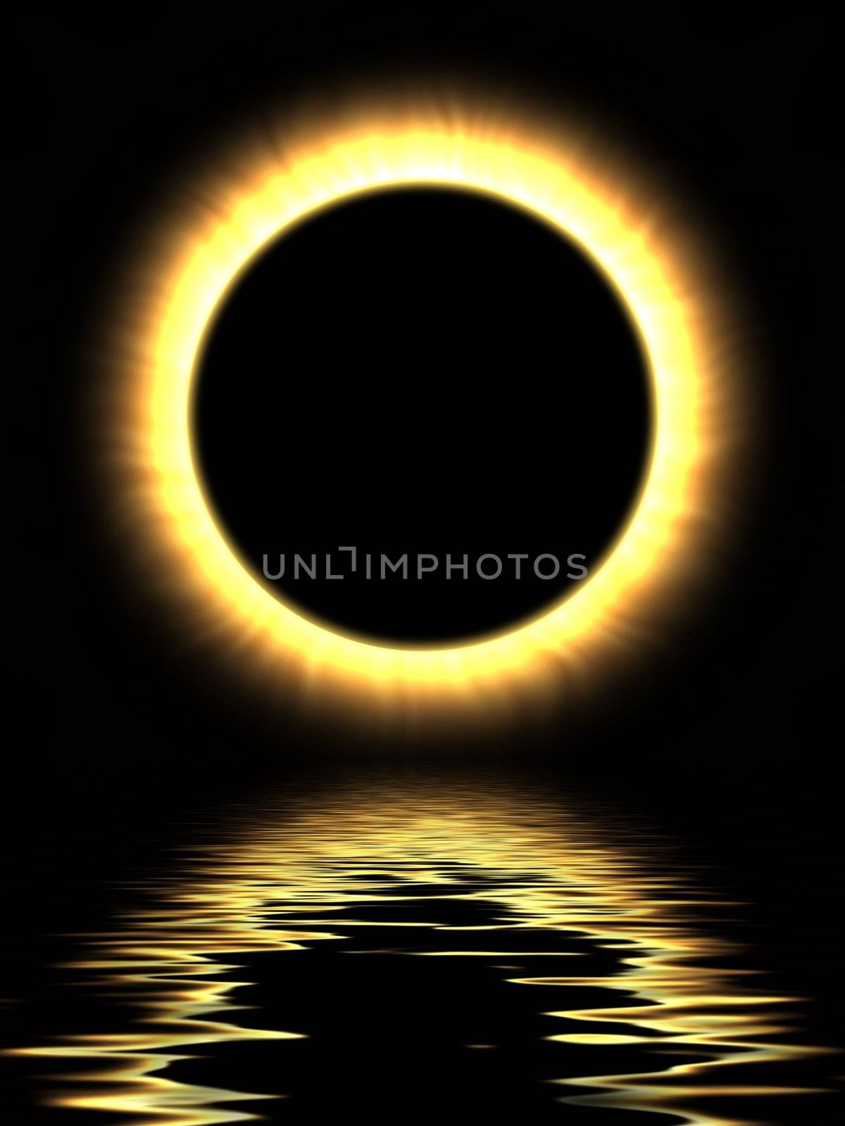 illustrated full eclipse over water