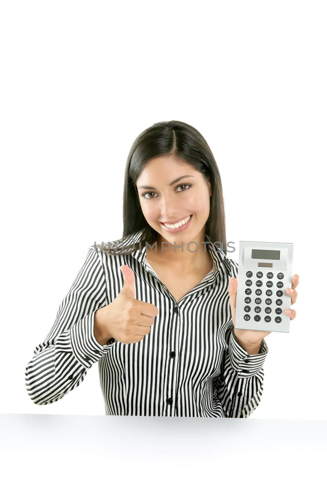 Calculator businesswoman happy for good stats by lunamarina