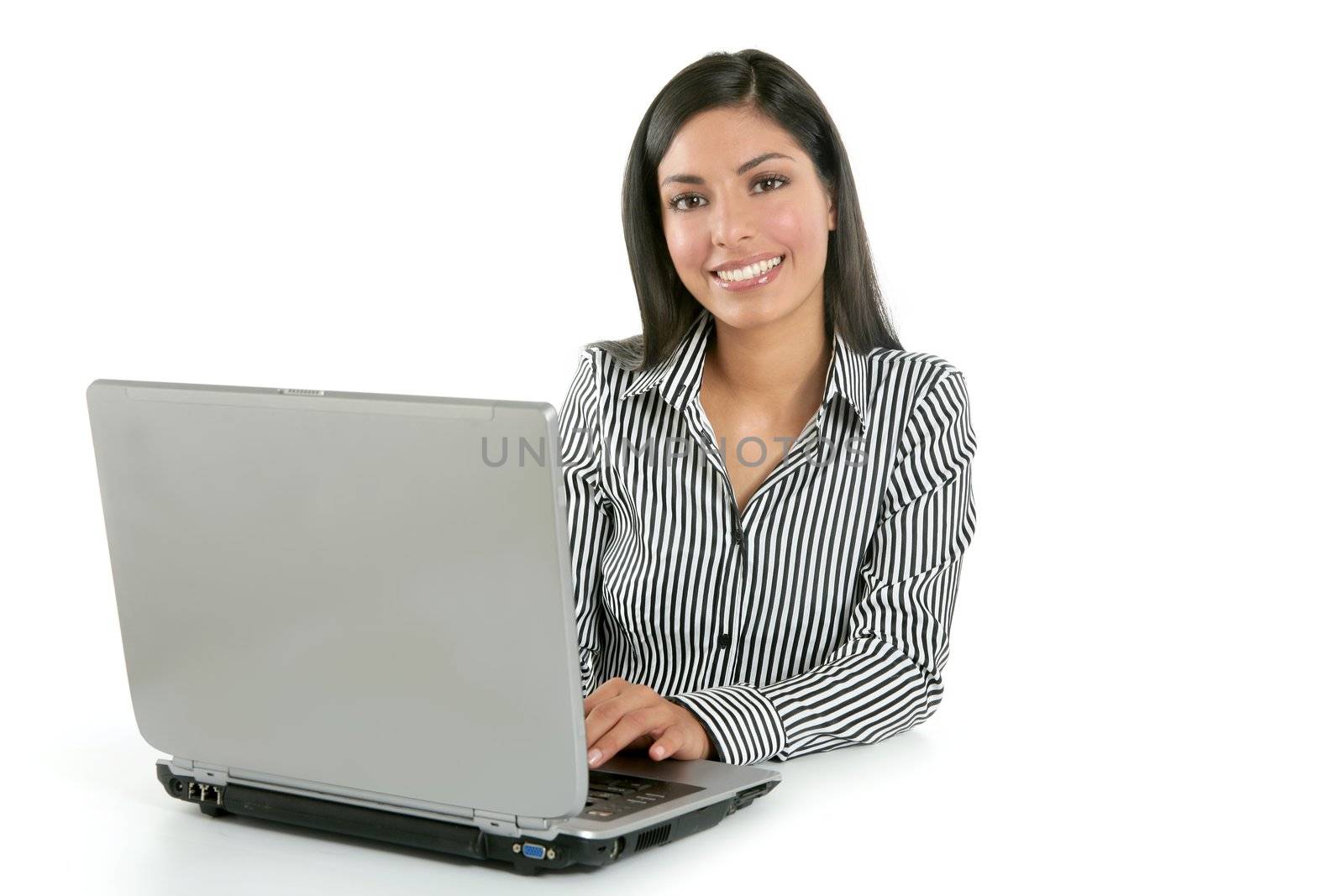 Beautiful indian brunette businesswoman laptop by lunamarina