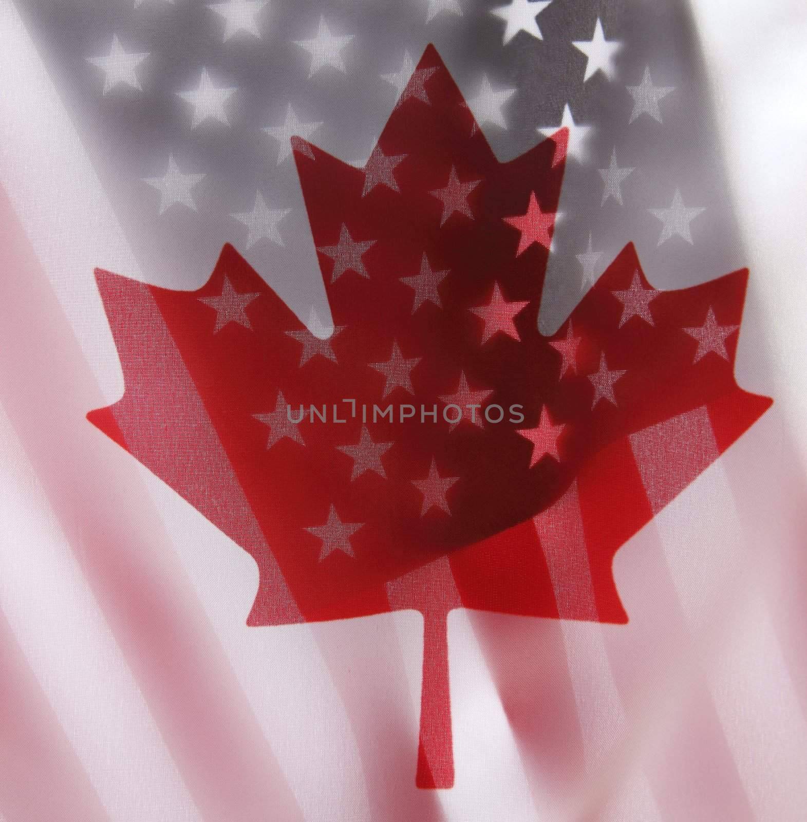 backlit flags of Canada and the USA