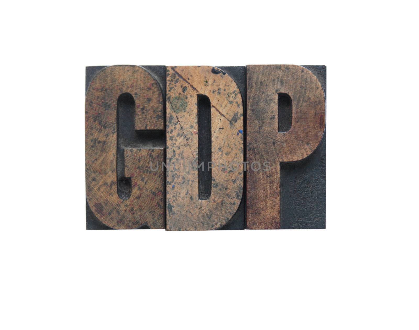 the term 'GDP' in old wood type