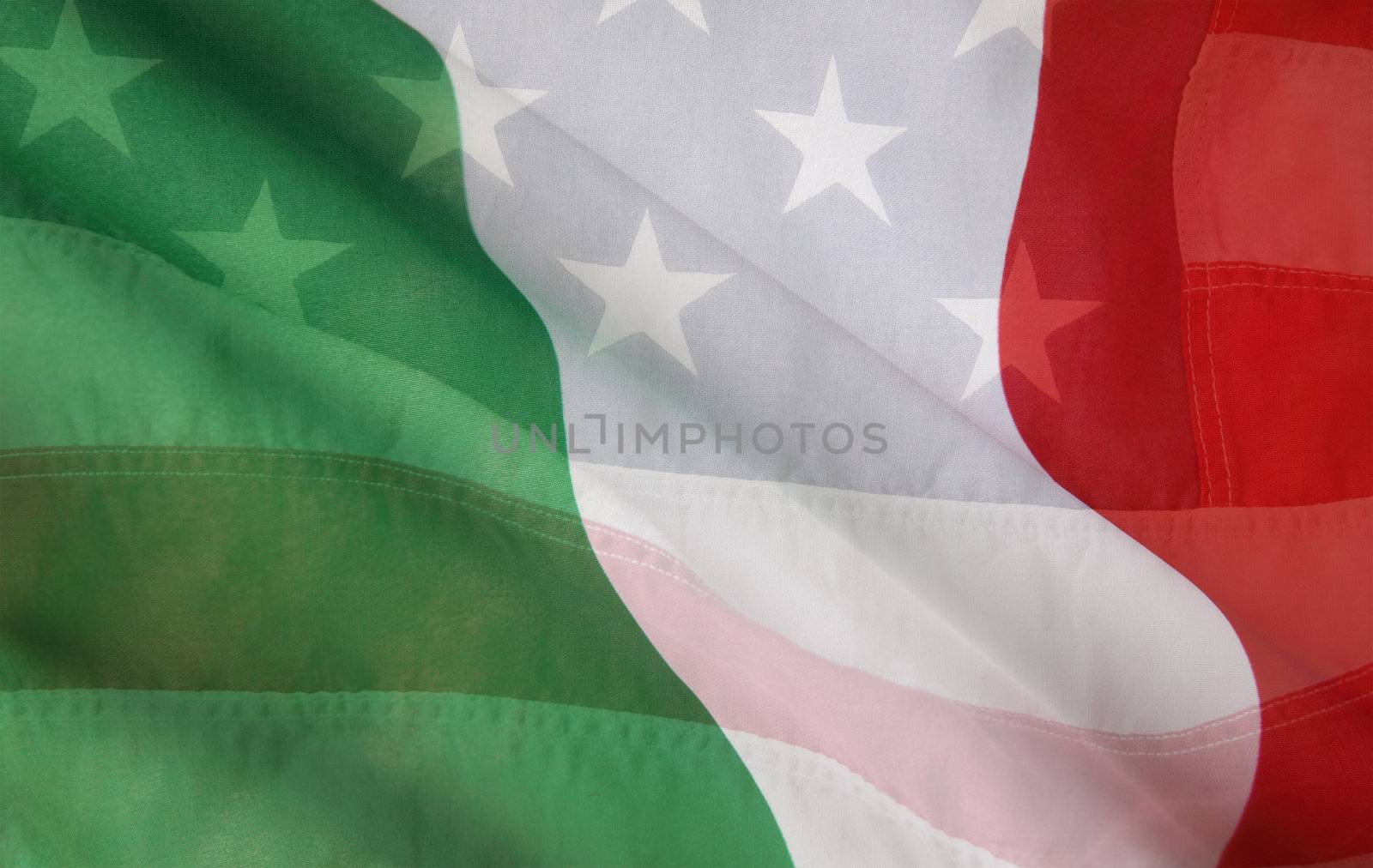 USA flag layered over an Italian flag