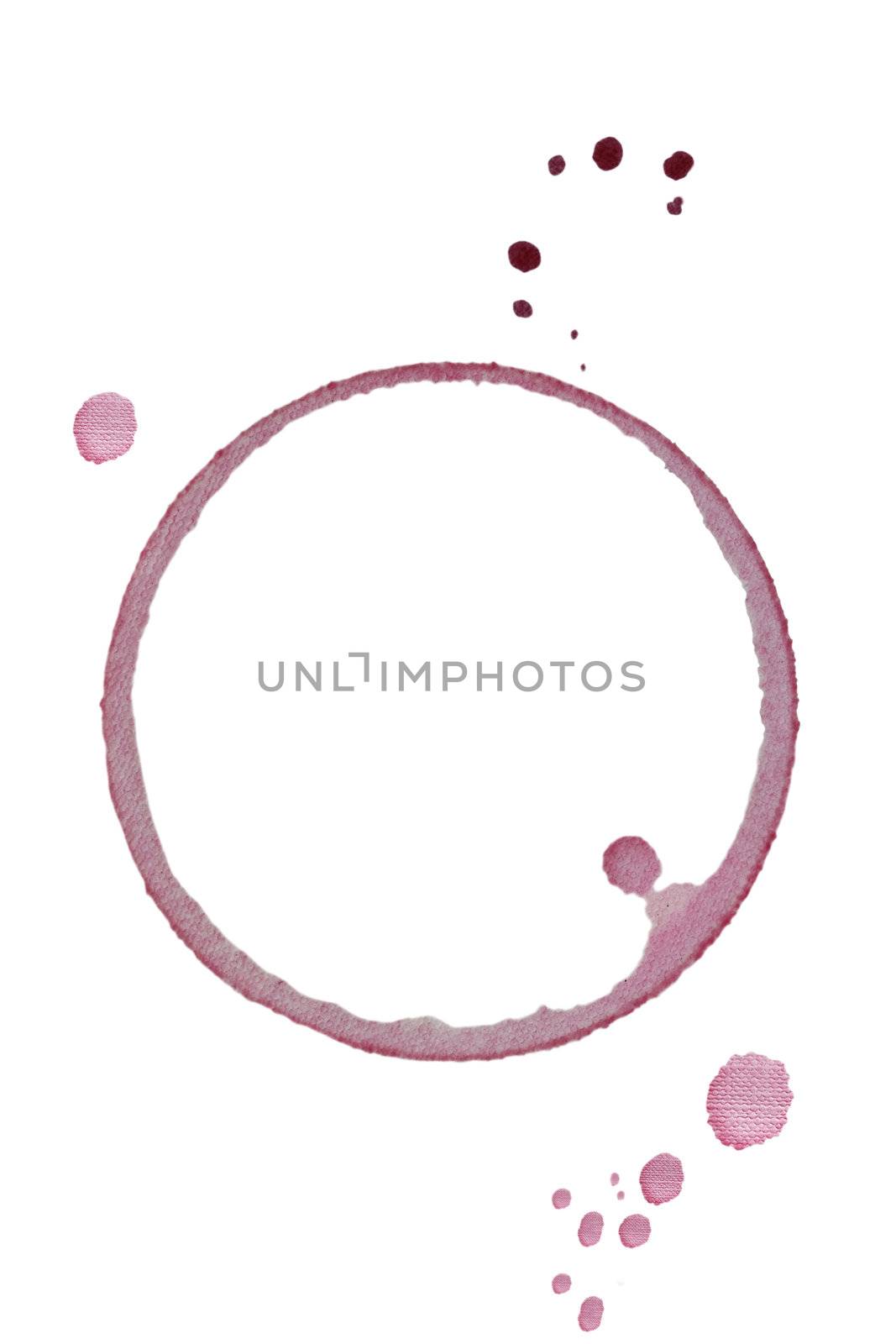 Wine glass ring stain with texture isolated on a white background.