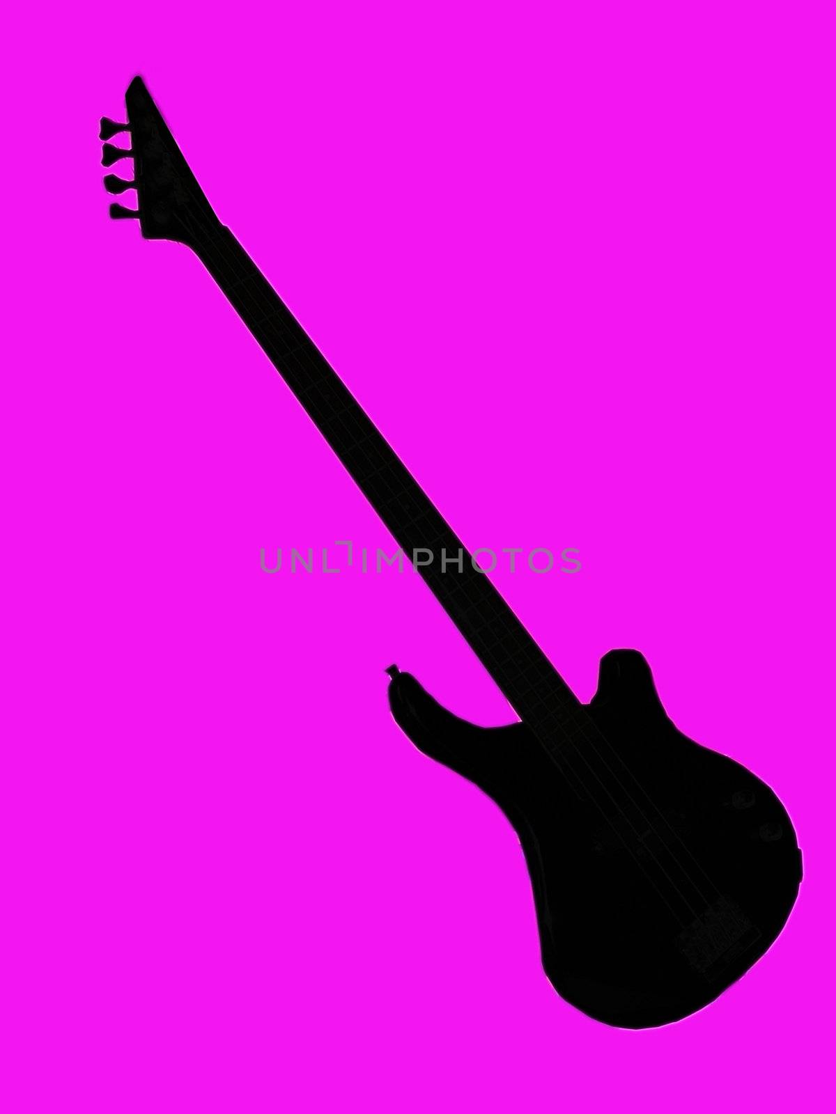 Black silhouette of bass guitar on pink background