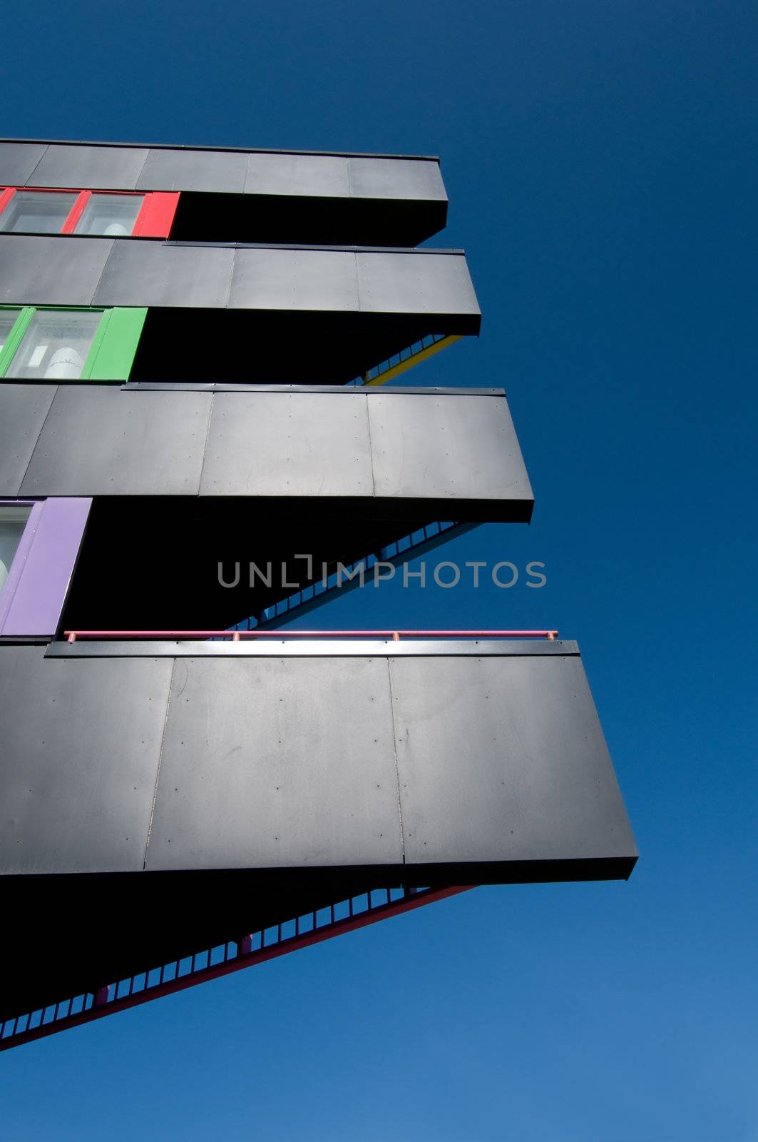 A corporate building against the blue sky