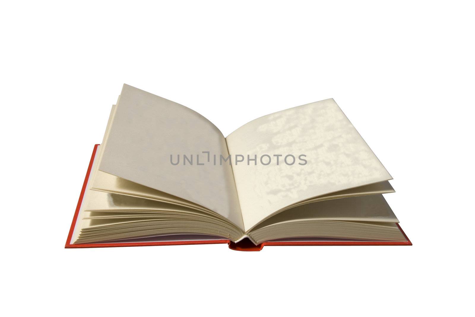 A book with red cover and whit white pages