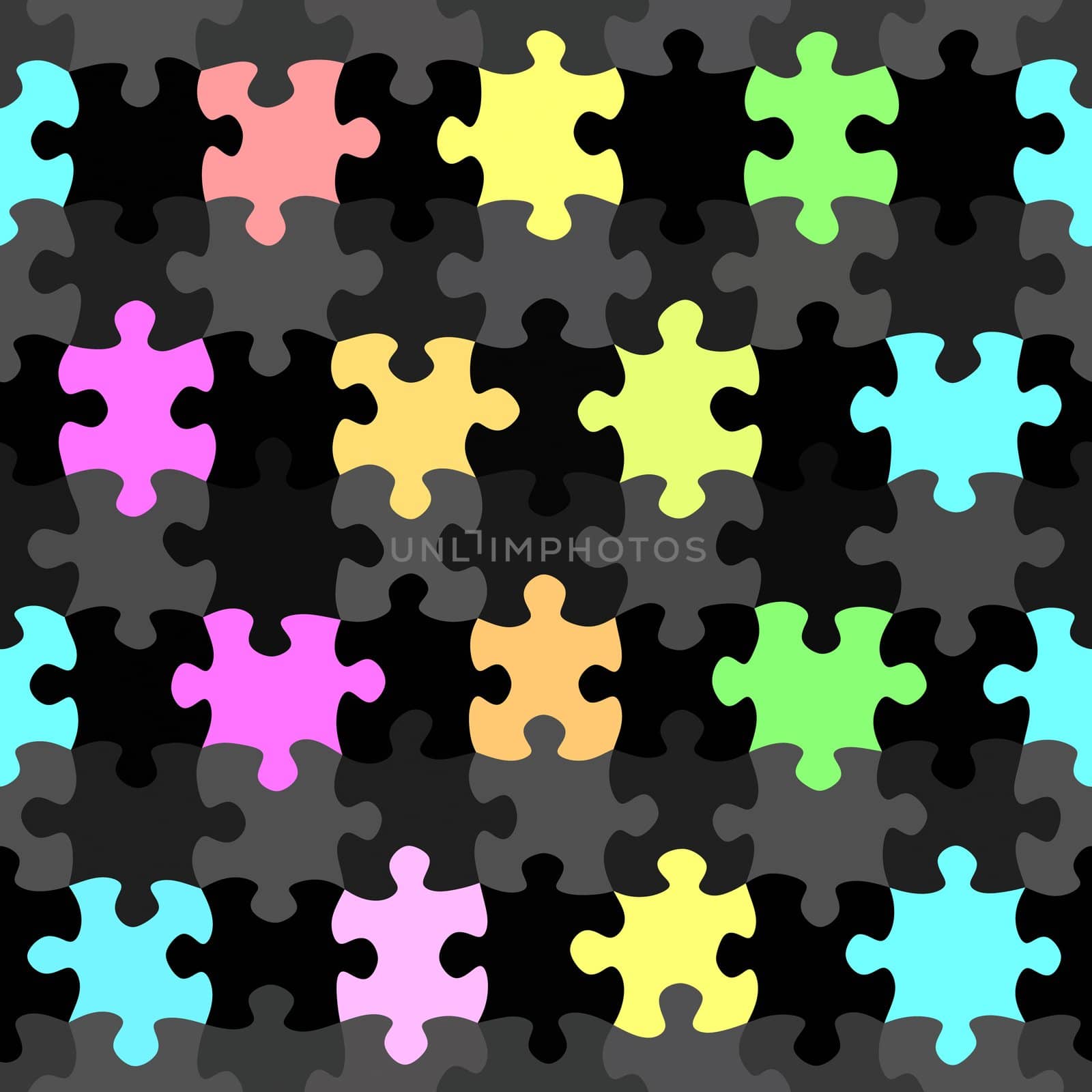 seamless texture of colorful and black jigsaw puzzle pieces