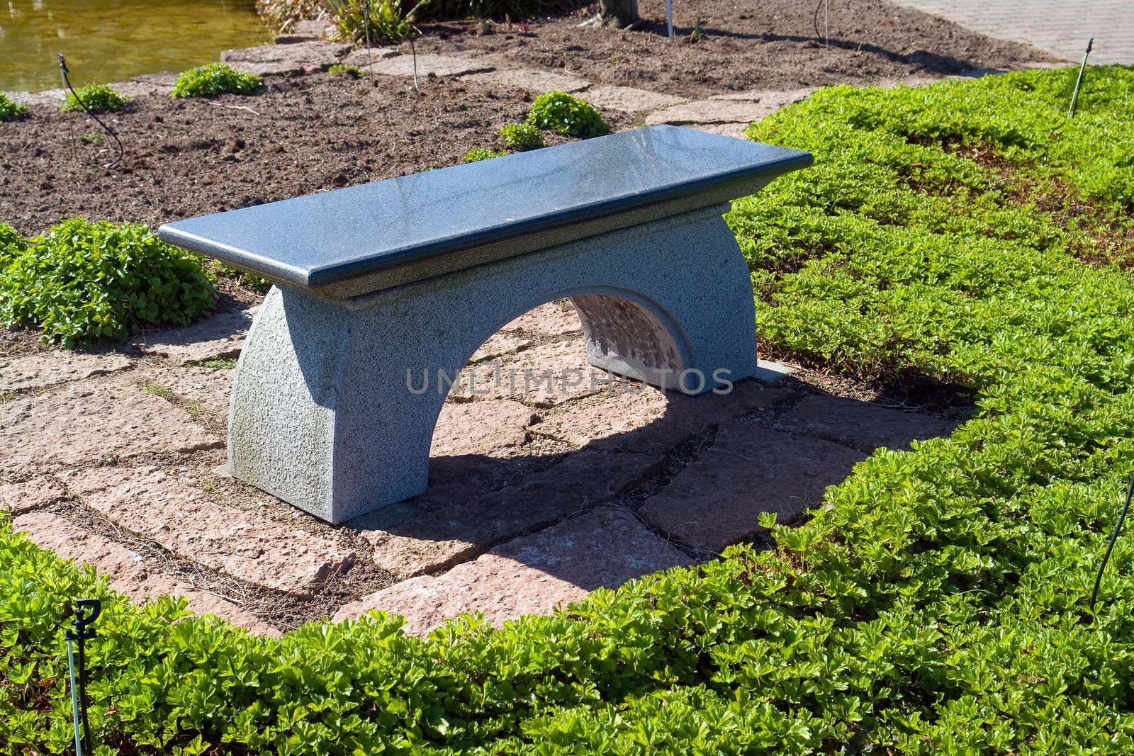 Beautiful Japanese style garden patio seating bench made from stone granite