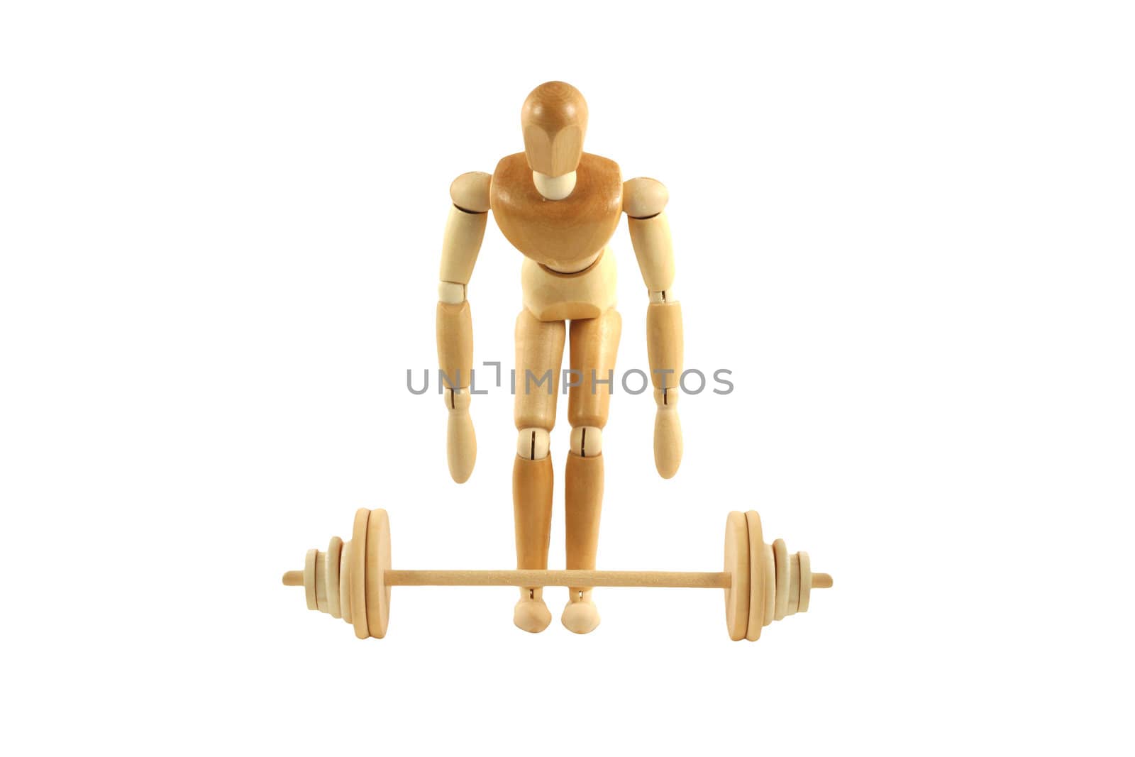 A Weight lifting wooden manikin