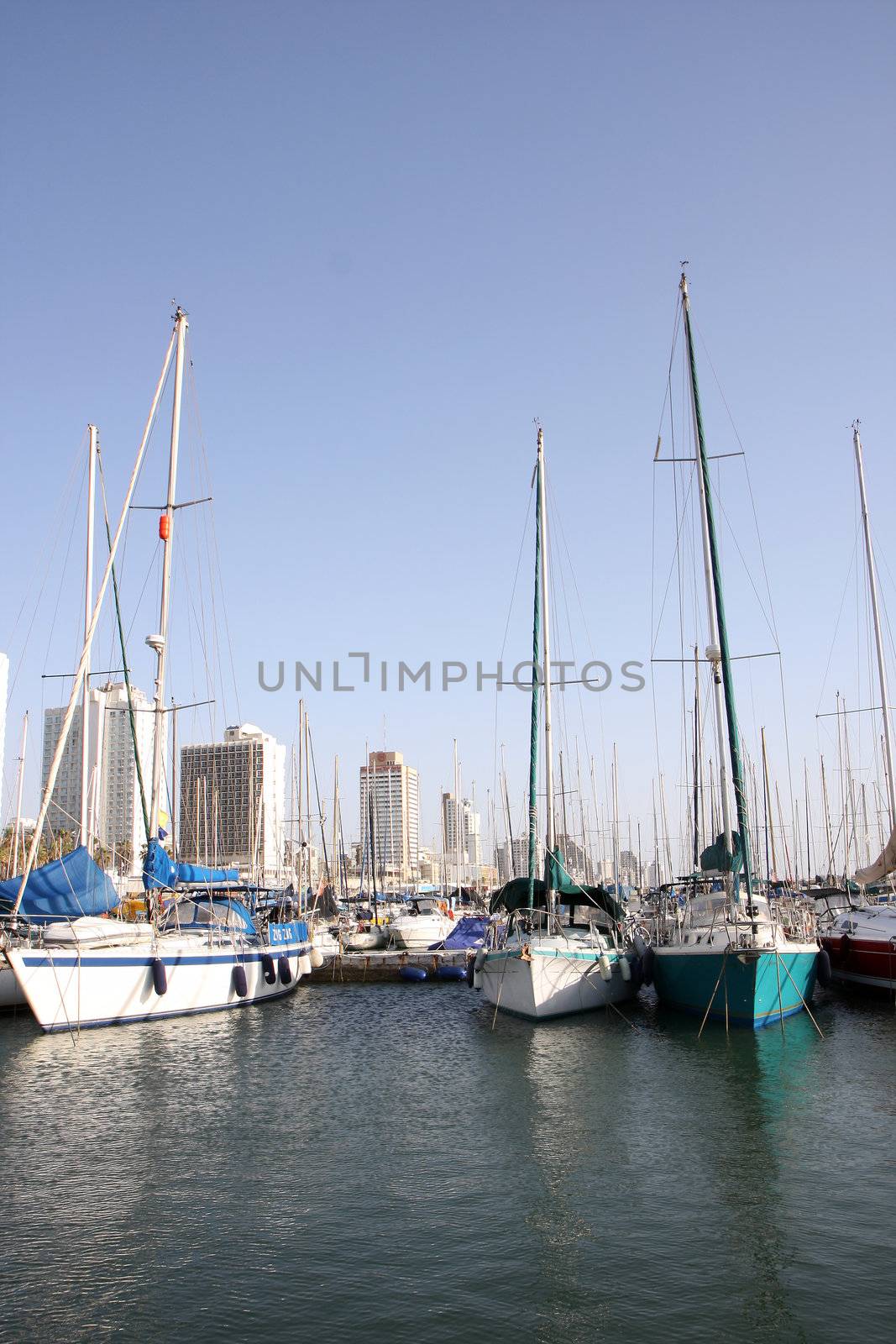 View to the beach of Tel Aviv and it's marina