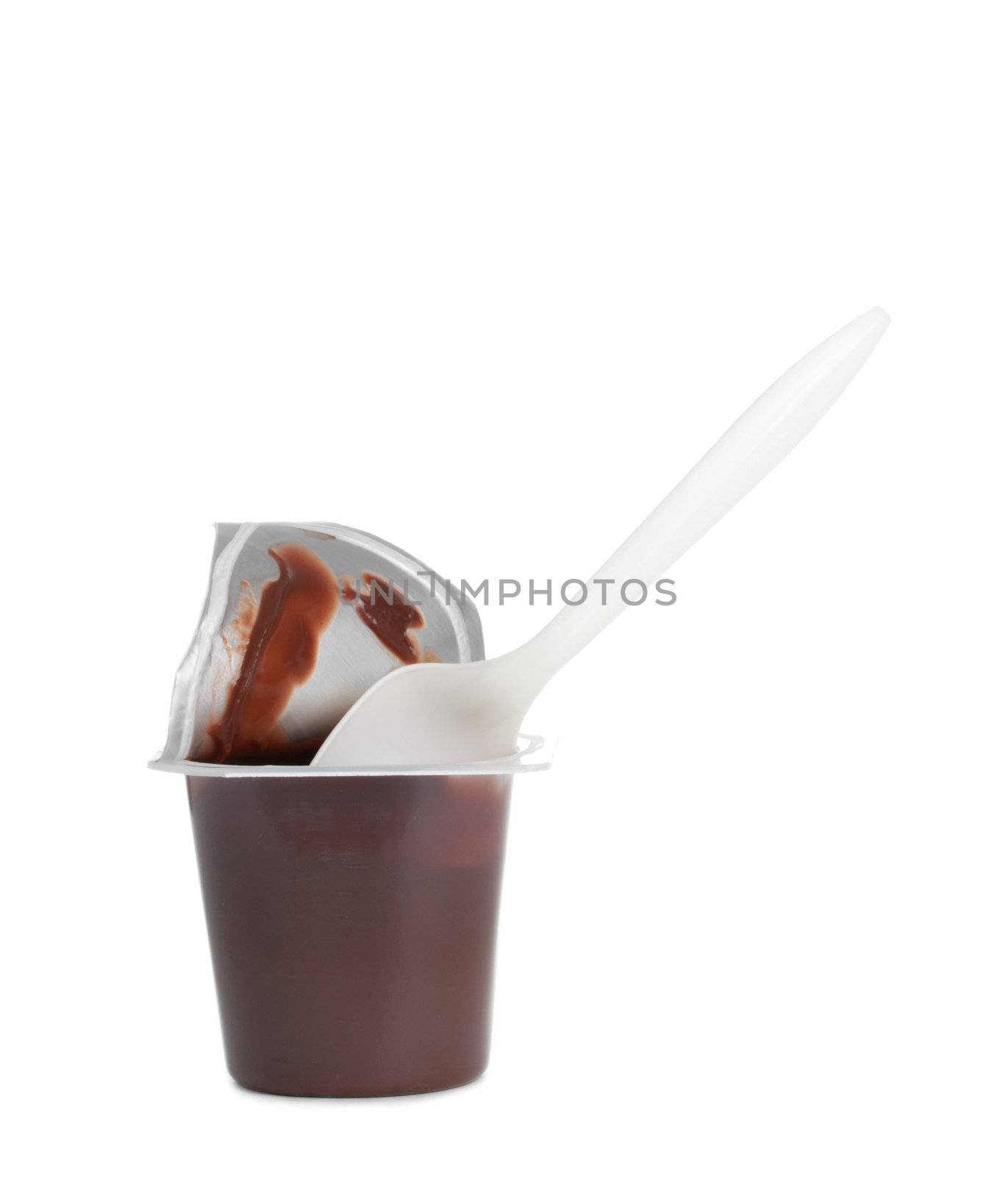 single portion of chocolate pudding, isolated on white