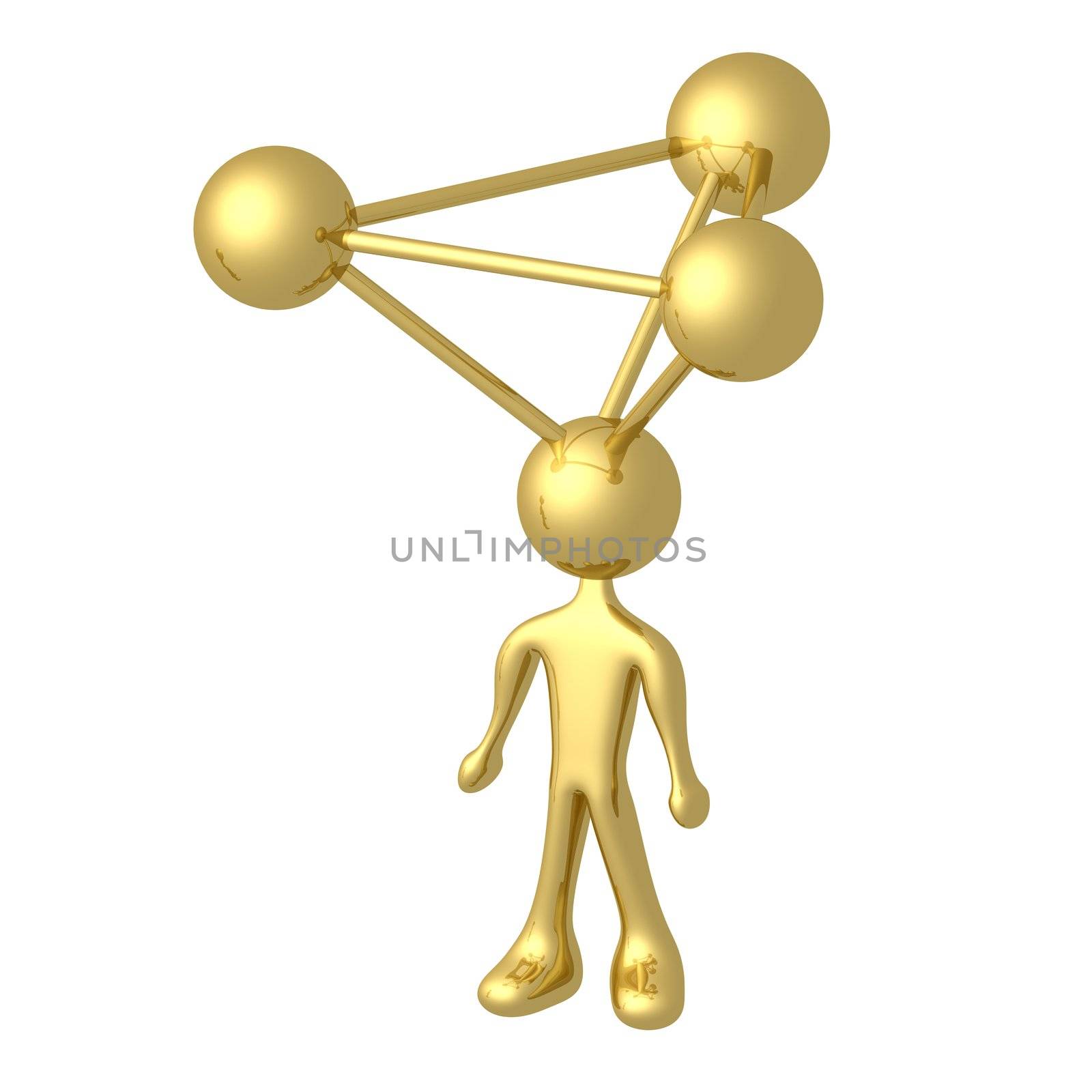 3d person with a molecule atom for head.