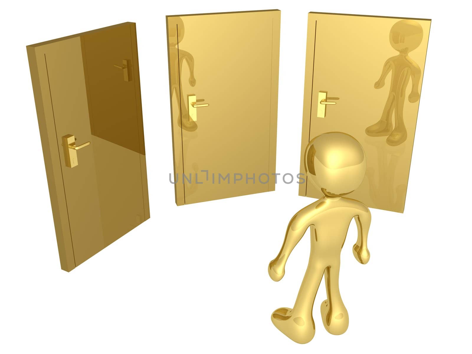 3d person in front of three doors.