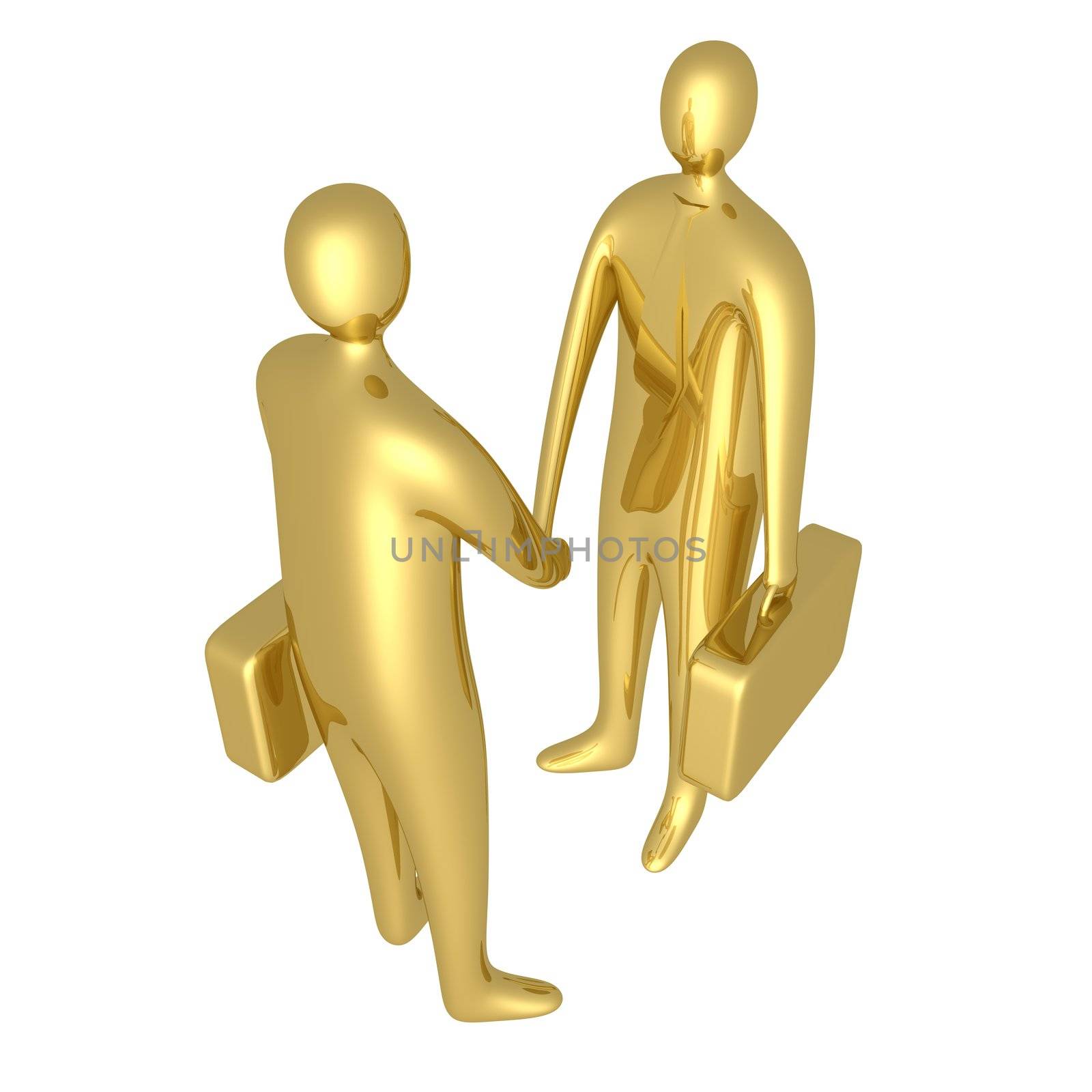 Two 3d businessmen shaking hands.