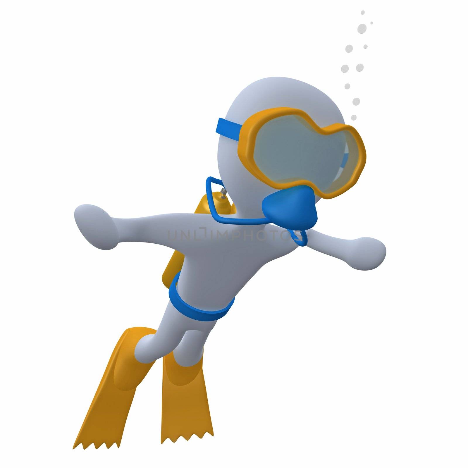 3d character doing scuba diving.