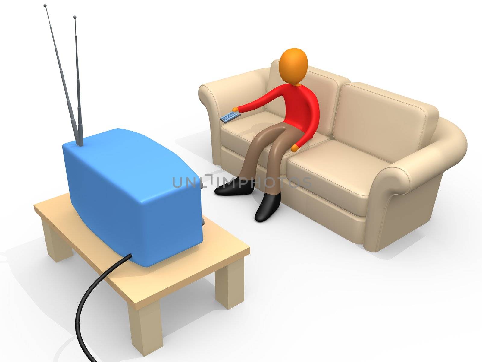 3d person sitting on a sofa watching television.