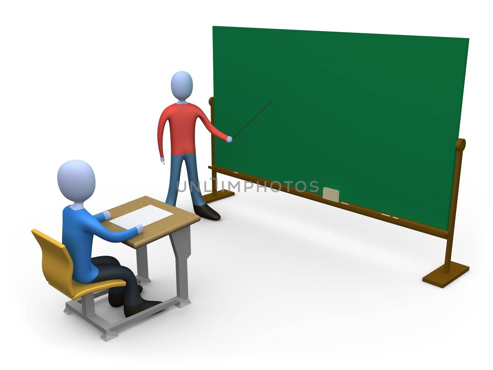 3d person teaching a class. Blackboard is empty for you to add whatever you like.
