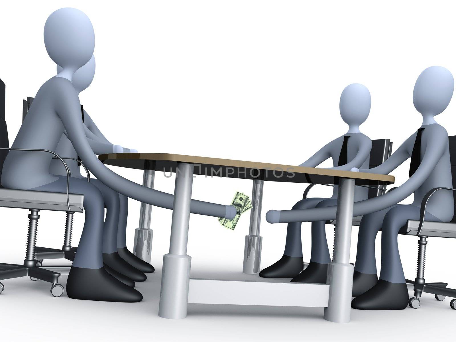 3d people making a deal under the table.