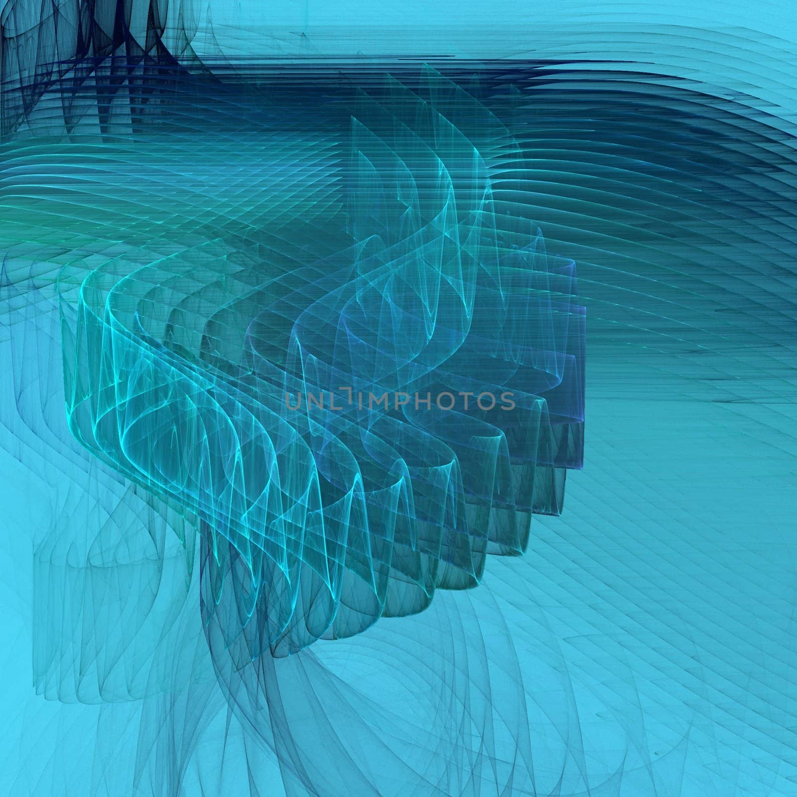 blue rippling water, fractal render, illustration