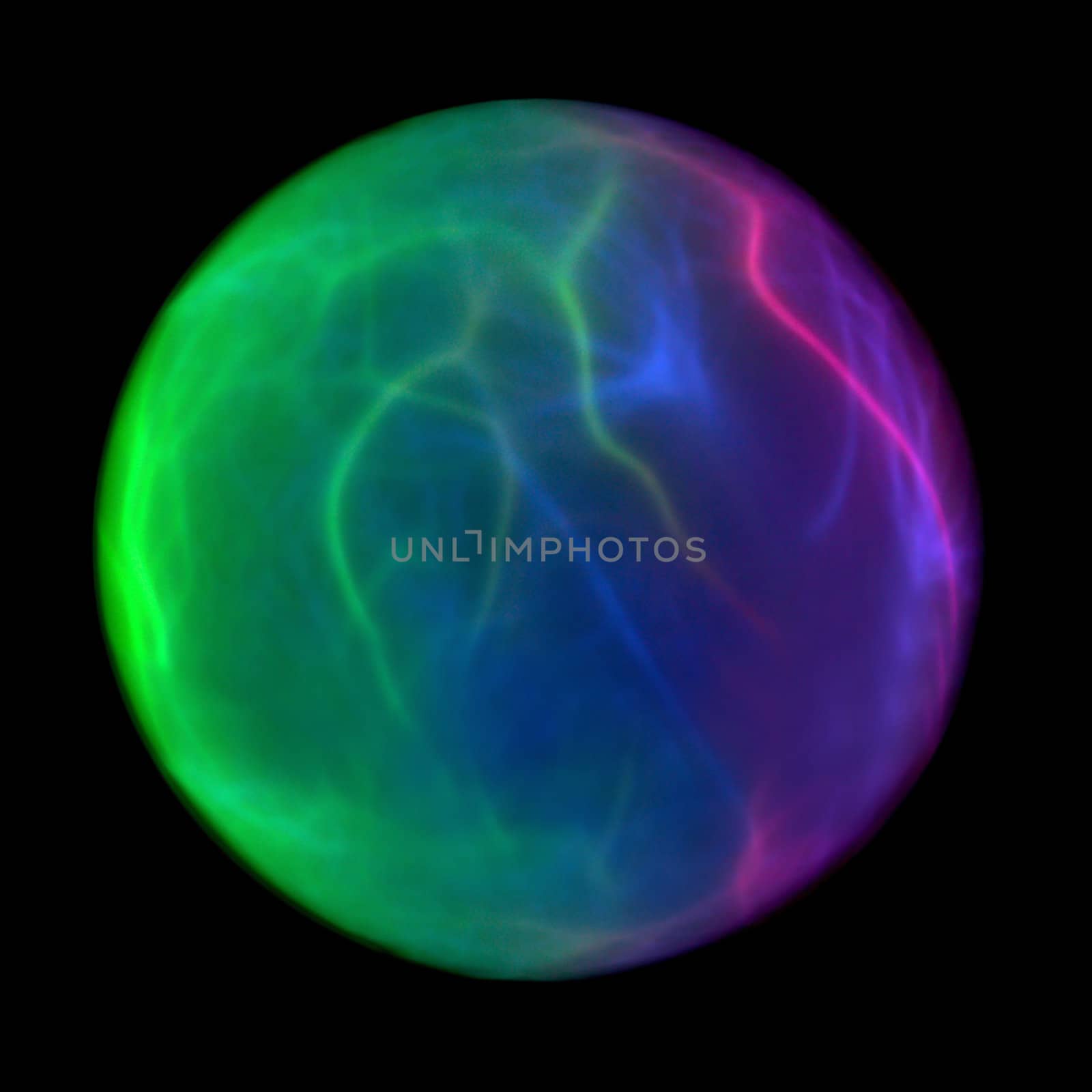An electric globe with green, blue and purple rays. A great abstract "world" photo! :)