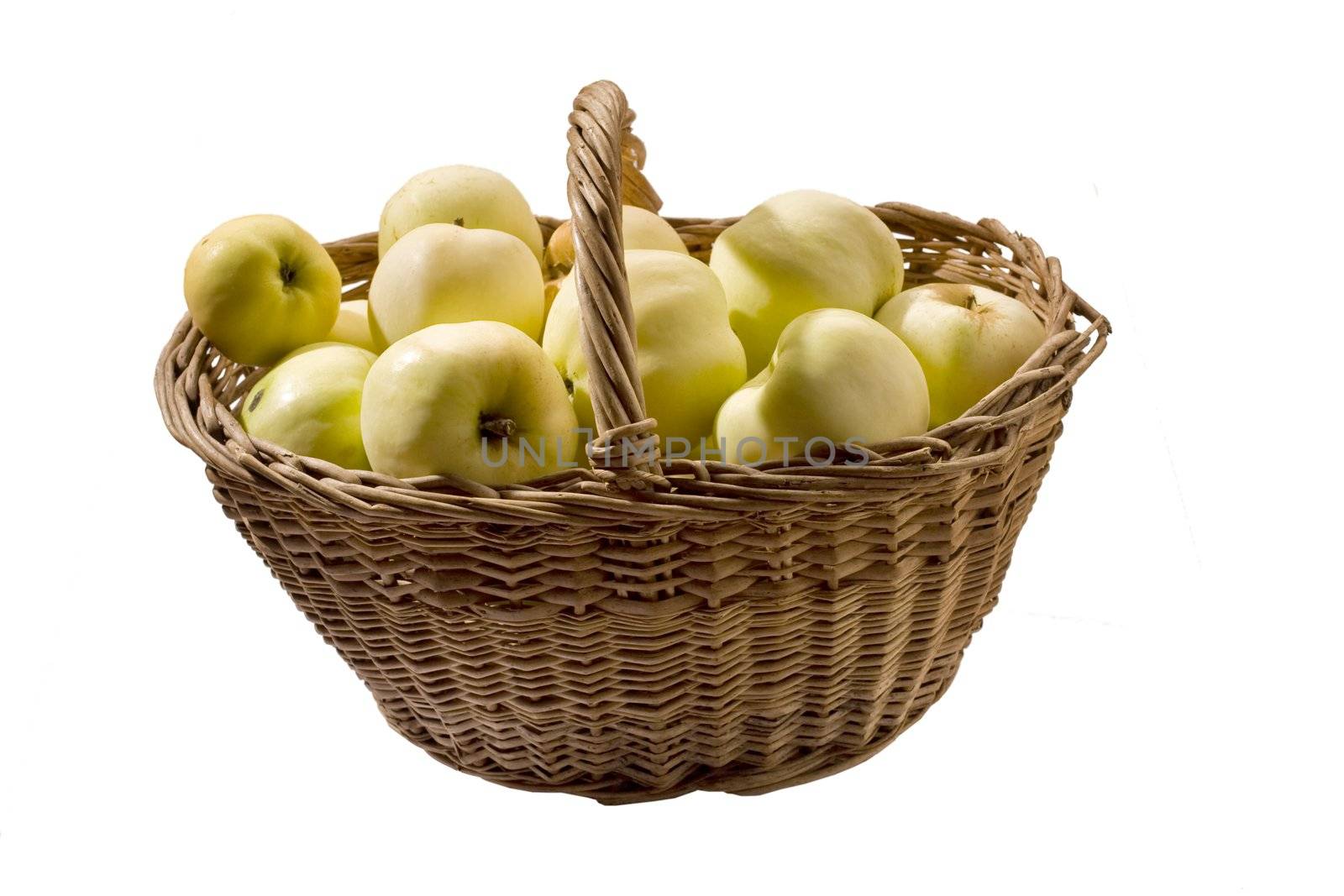 big basket with big apples over white