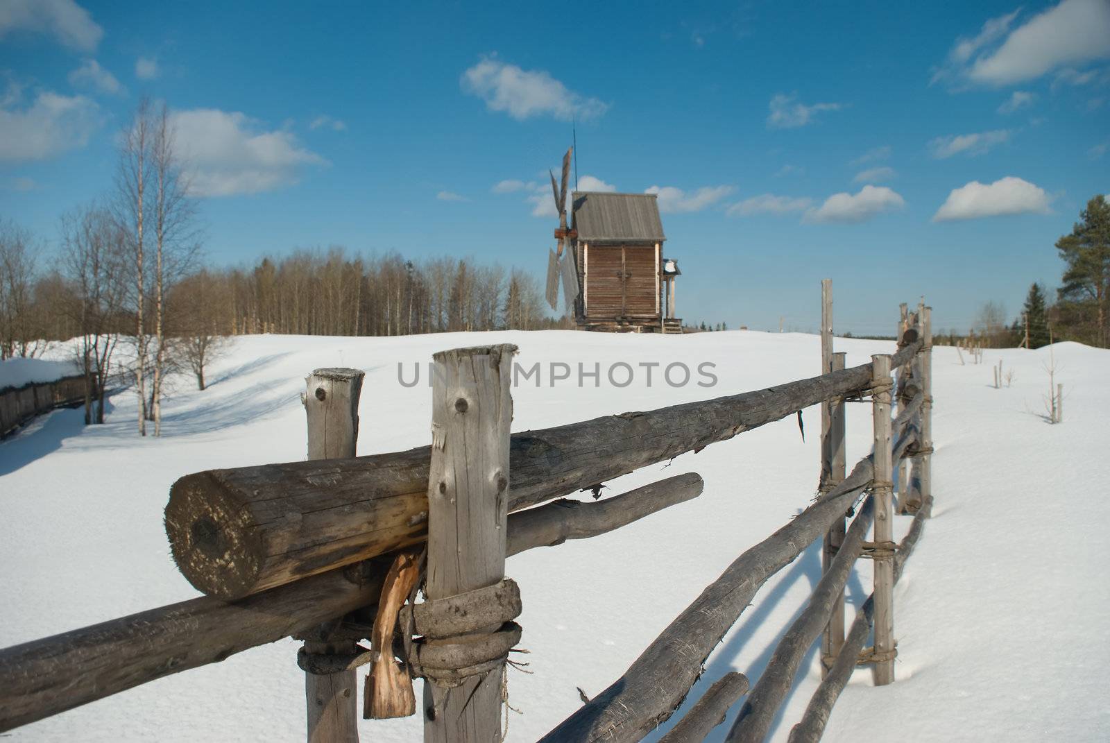 winter rural russian landscape,traditional type to north Russia