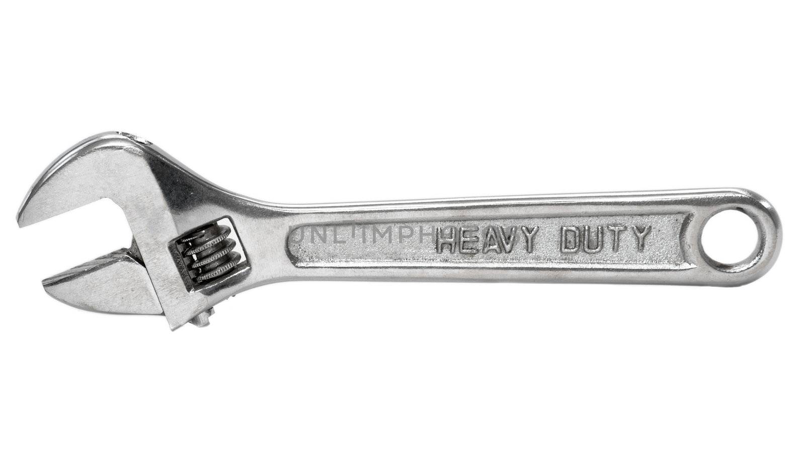 Heavy duty adjustable spanner on white isolated background
