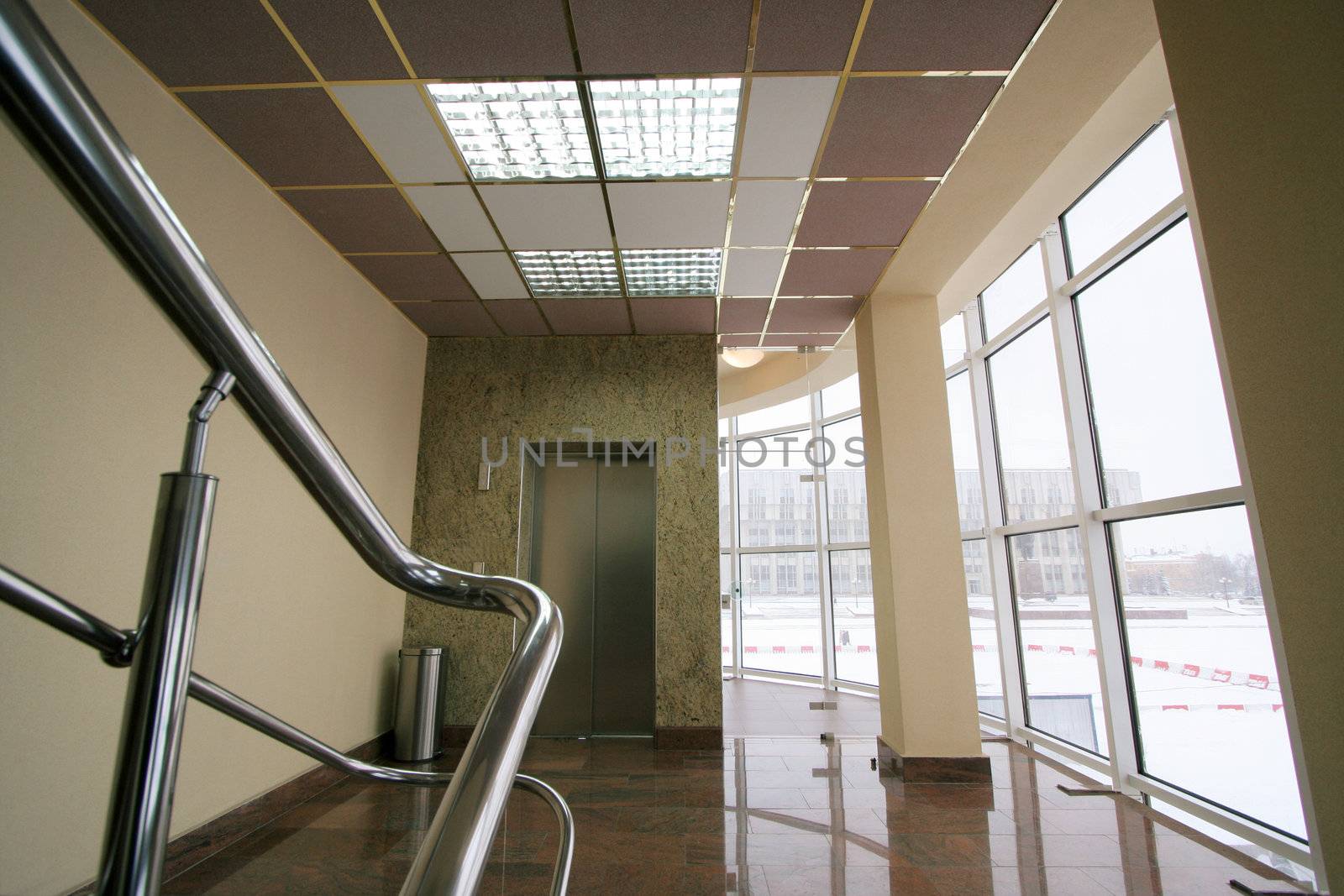 The lift and the big window in modern hotel