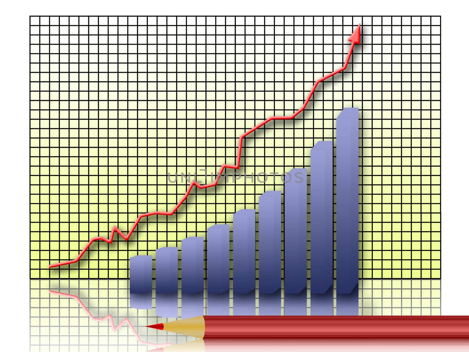 Illustration of a graph of growth with pencil
