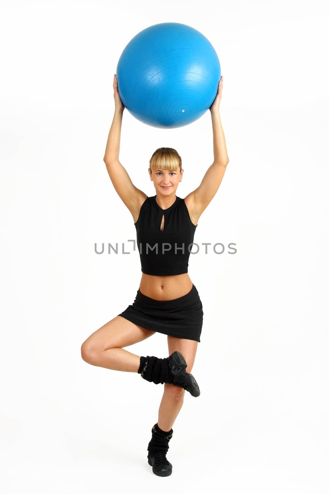 The girl, the instructor shows different exercises