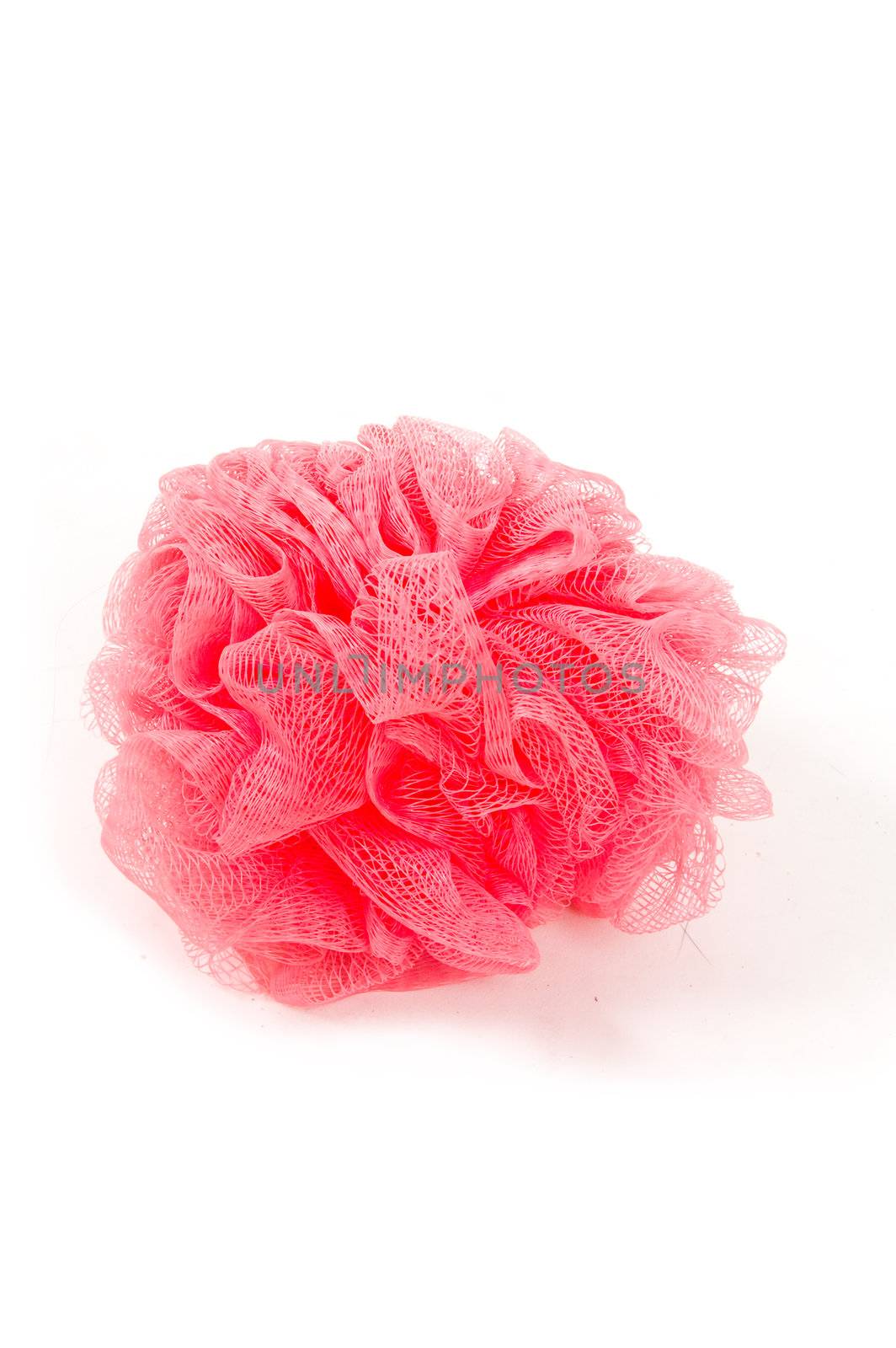 red bath scrub isolated on a white background