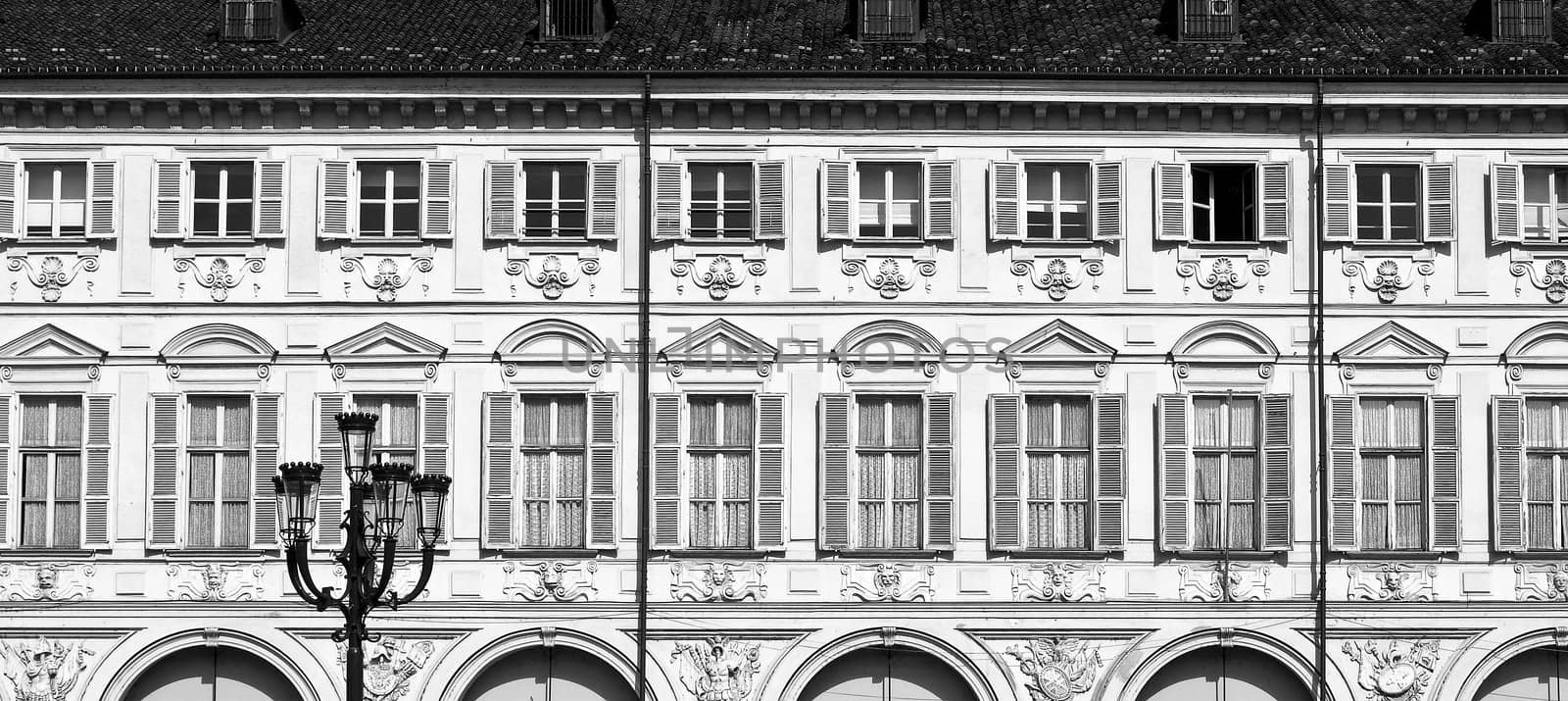 Typical traditional baroque facade of Turin (Piazza San Carlo)