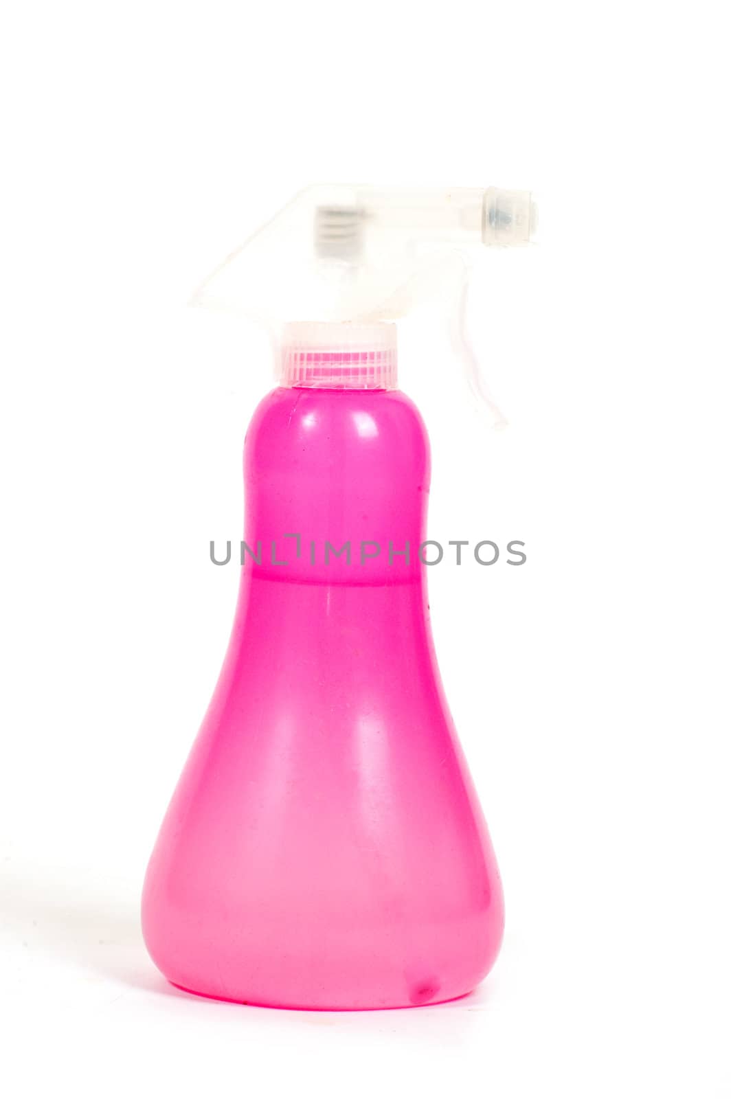 pink Spraying bottle isolated on white by ladyminnie