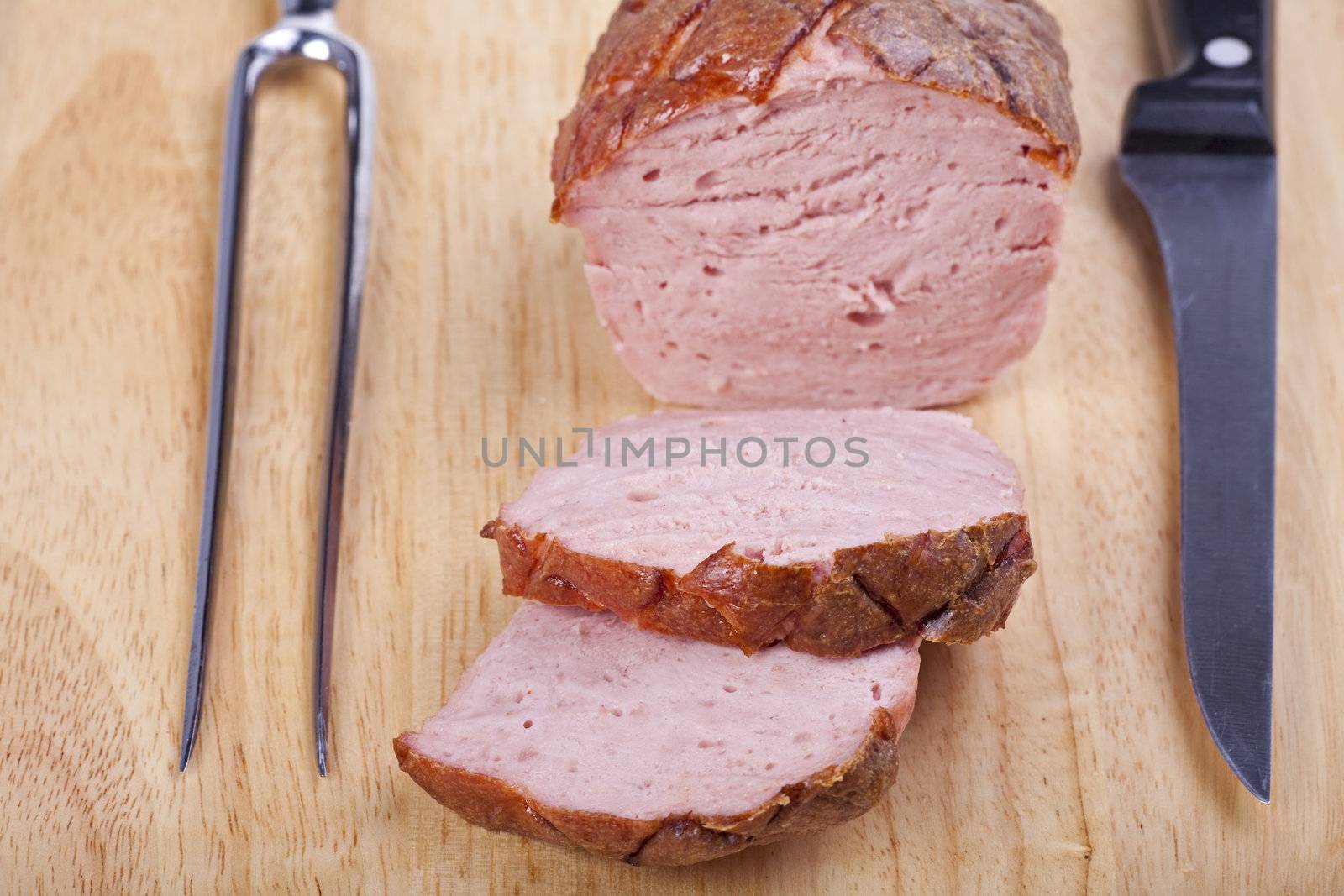 baked bavarian meat loaf on a wooden desk