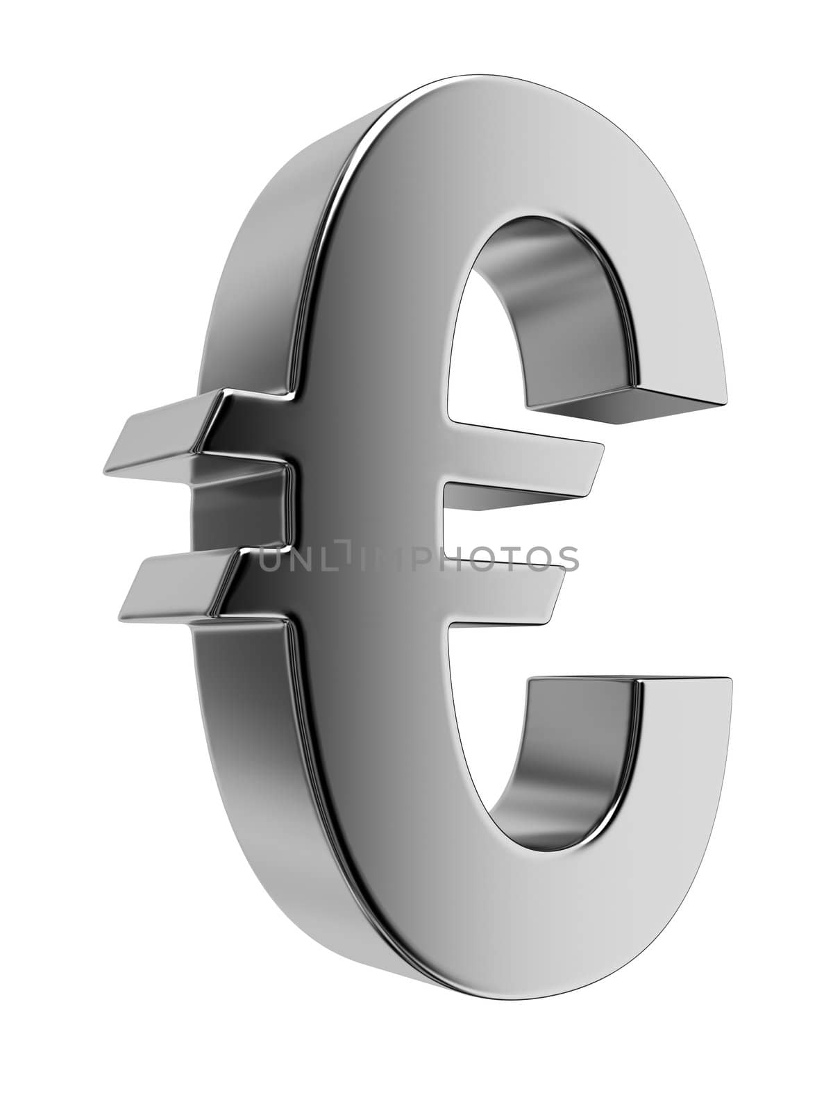 Metallic euro sign. High resolution rendered in 3D.