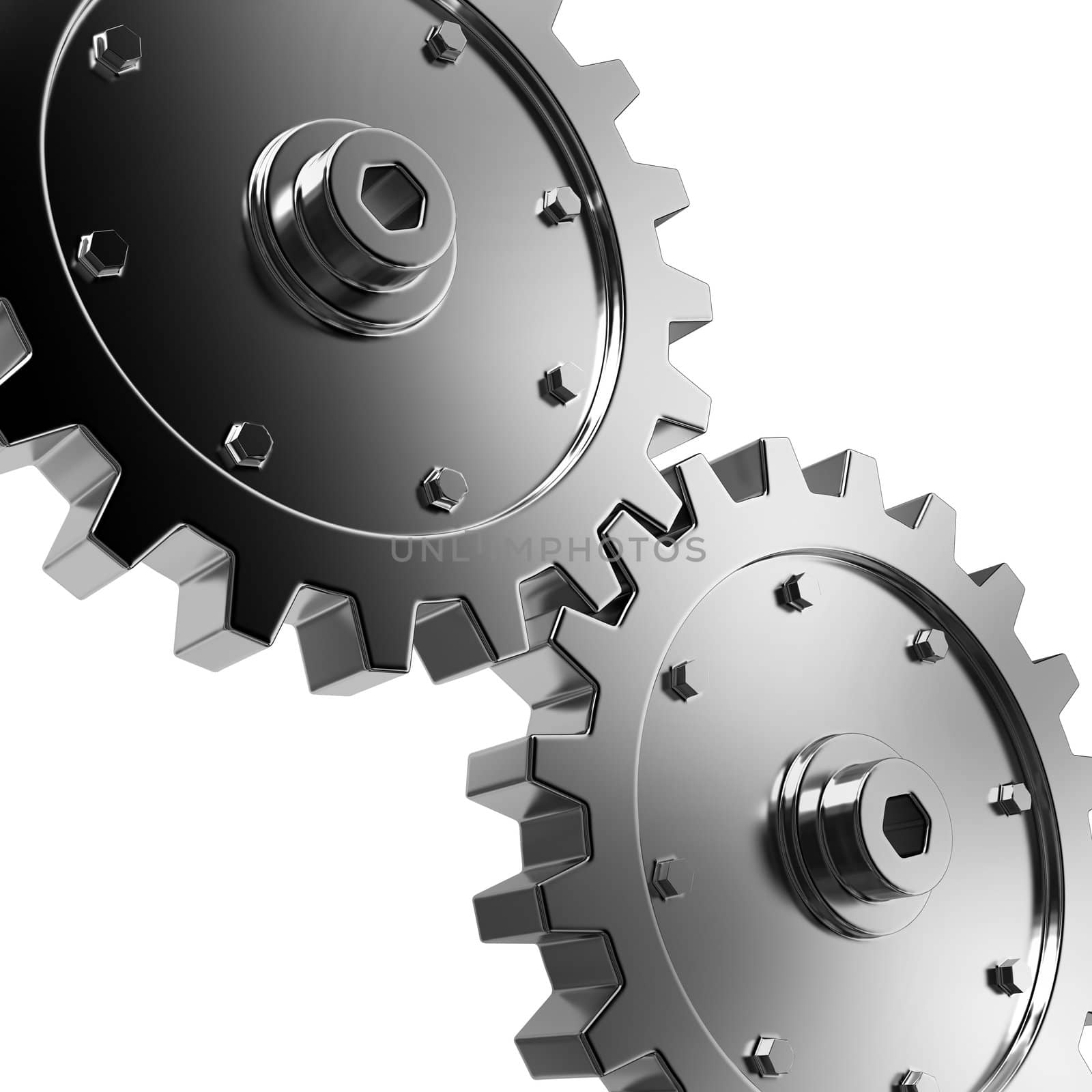 2 gears connected together. High resolution rendered.