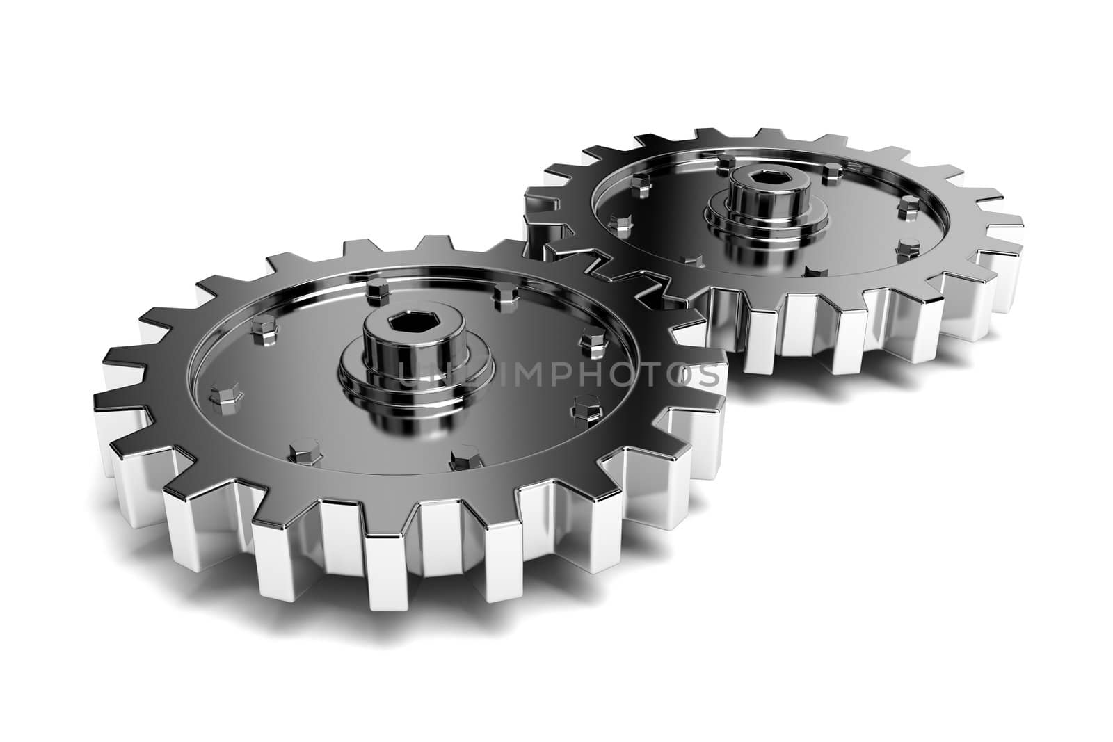 2 gears connected together. High resolution rendered.