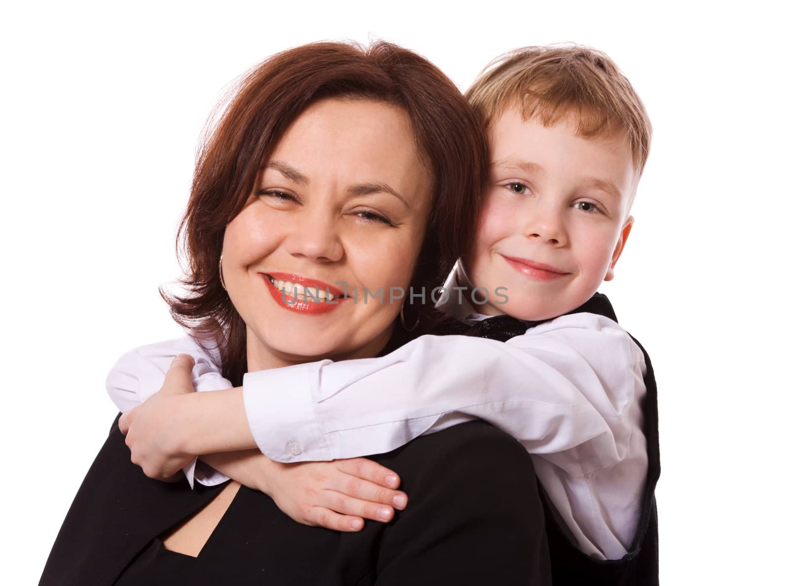 Mother and son together isolated on white