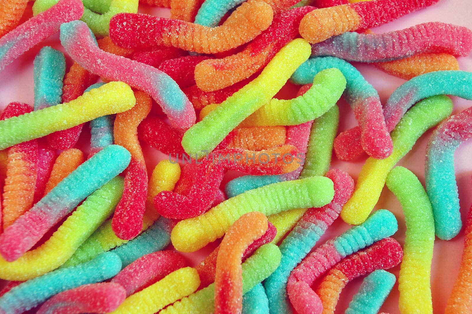 Colorful gummy worm candy