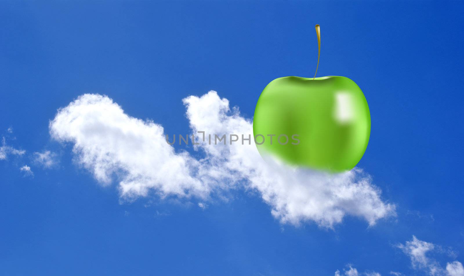 Green apple on a snow-white cloud by sergey150770SV