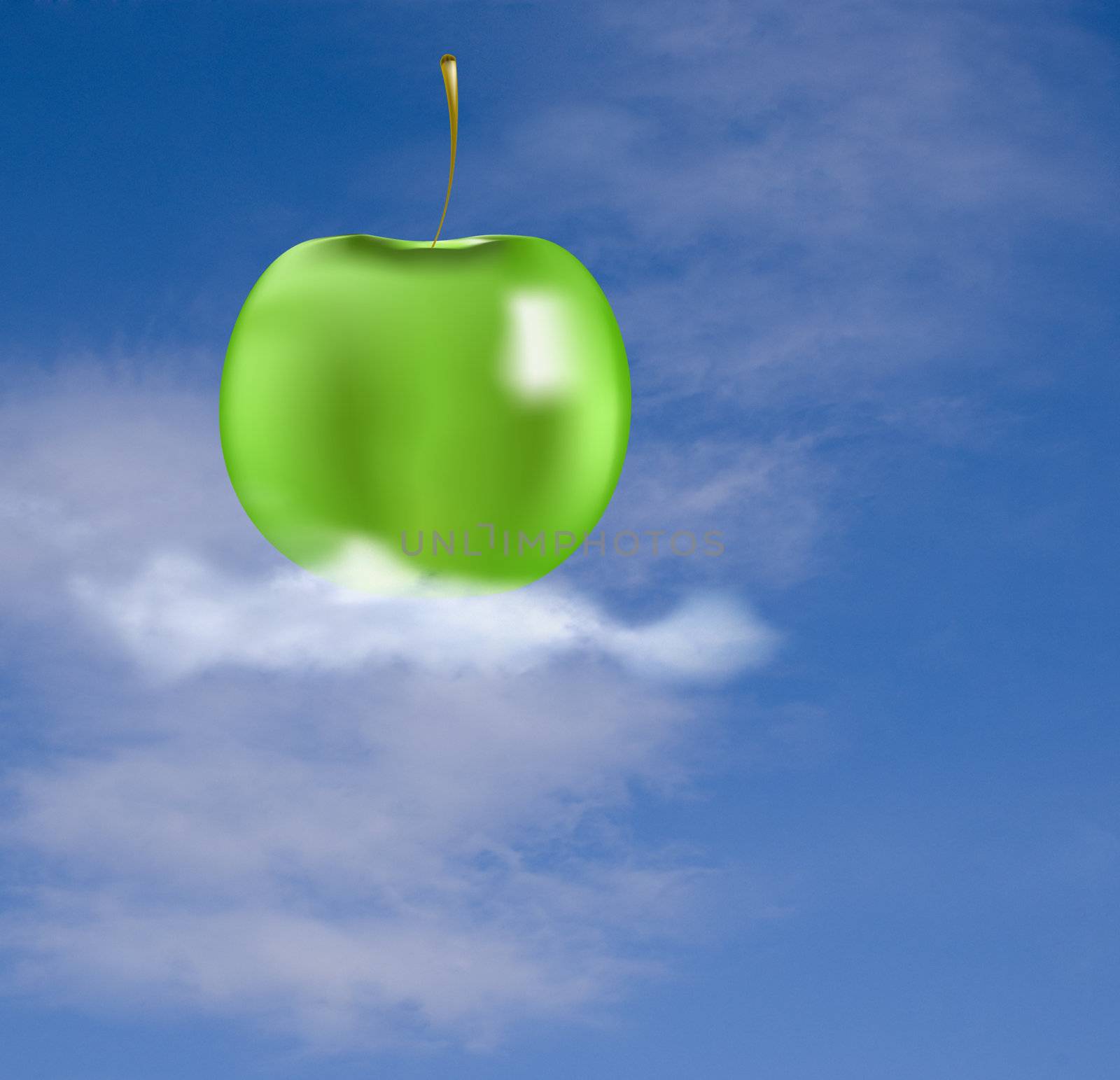 Green apple on a snow-white cloud by sergey150770SV