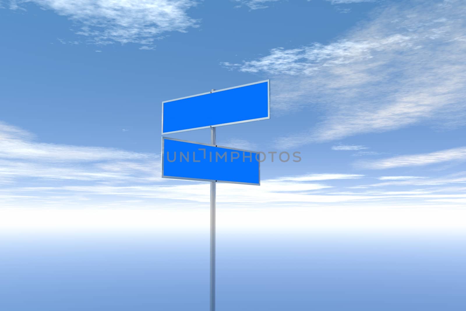 Blue sign post blank with sky in background