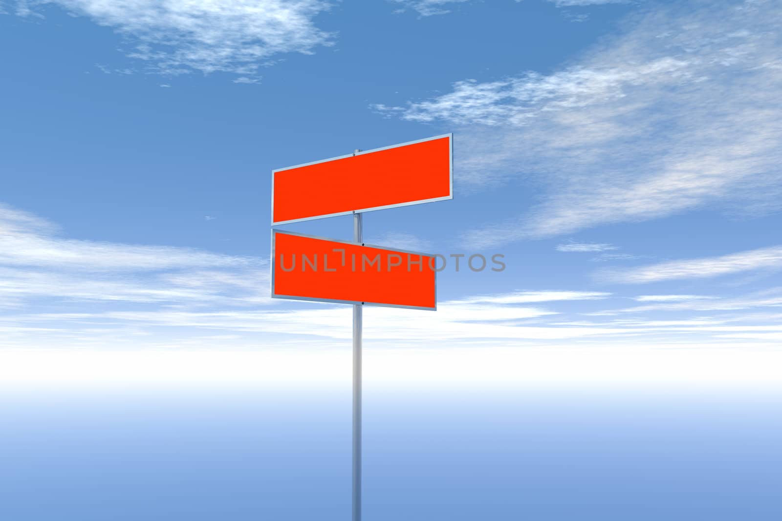 Red sign post blank with sky in background