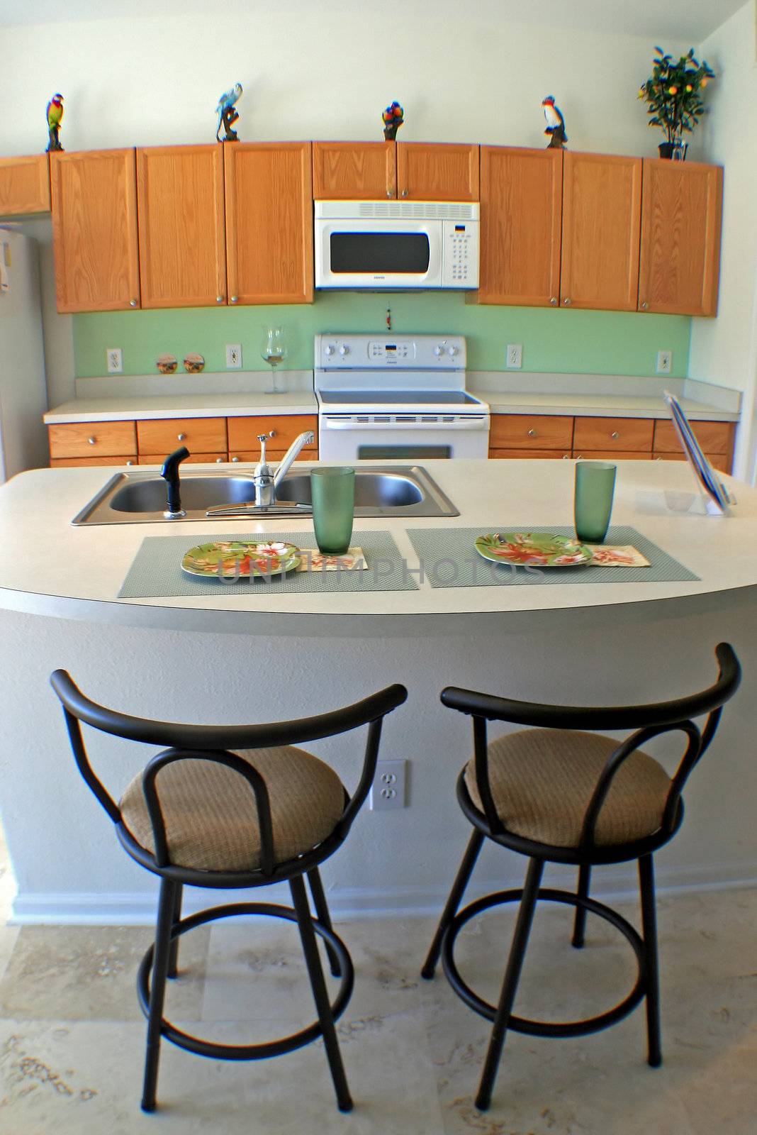 Kitchen with Bar Stools by quackersnaps